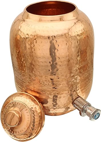 Miniatura 2 de Golden Drops Dispensador de agua de cobre martillado con jarra de agua de grifo Olla de cobre 4 litros con 2 vasos de agua martillados de cobre