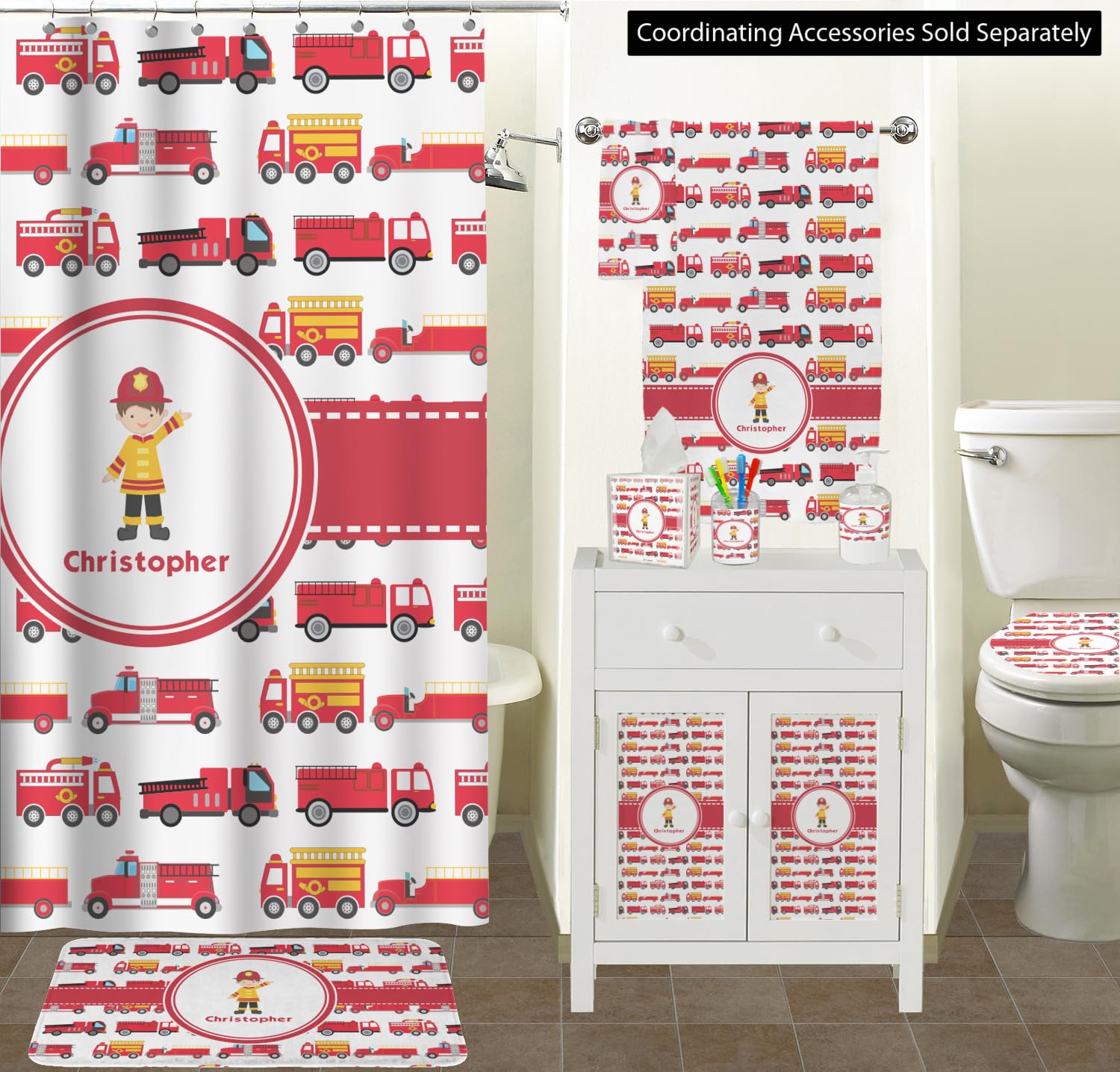 RNK Shops Personalized Firetrucks Toilet Seat Decal - Elongated