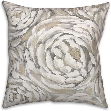 Cream and Gray Floral Indoor/Outdoor Pillow | Decorative Pillows for Living Room Couch Bed Sofa Patio, Fluffy Soft Cushion | Water Resistant Gray, 18x18