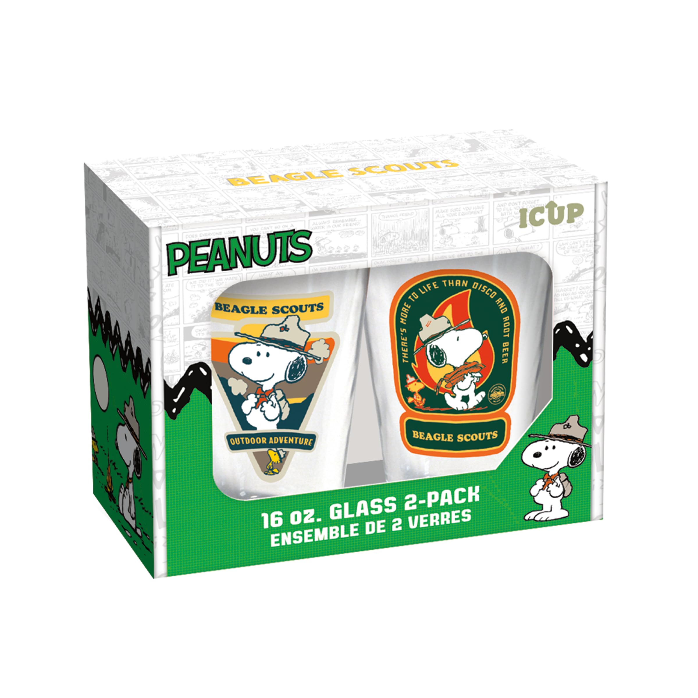 ICUP Snoopy Beagle Scouts 2 Pc Pint Glass Set