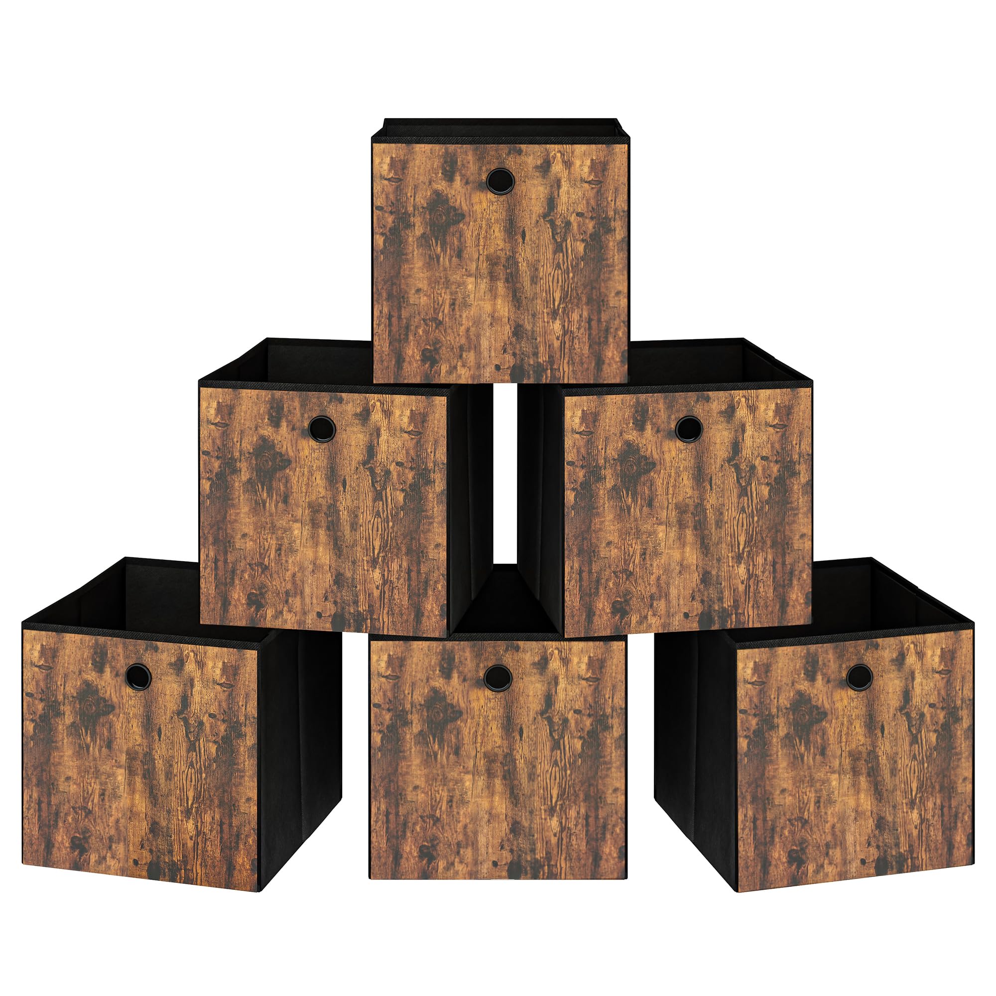 Hzuaneri Storage Cubes, 10.2-Inch Foldable Cube Storage Bin with Handles, Set of 6, Cube Storage Baskets for Organizing, Closet Organizers for Shelves, Bookcase, Rustic Brown SC06928A