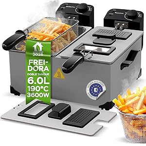 Freidora doble de zona fría / 2x 3L / con contenedor de aceite extraíble (apto para lavavajillas) / acero inoxidable