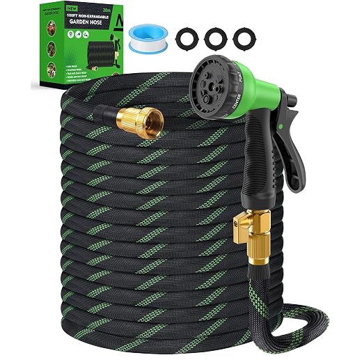 100ft Garden Hose, Non-Expandable Water Hose with 8 Function Spray Nozzle, Lightweight, Knik-Free, Burst-Resistant, Durable & Flexible 3/4" Garden Hose for Lawn, House Cleaning, Car Washing