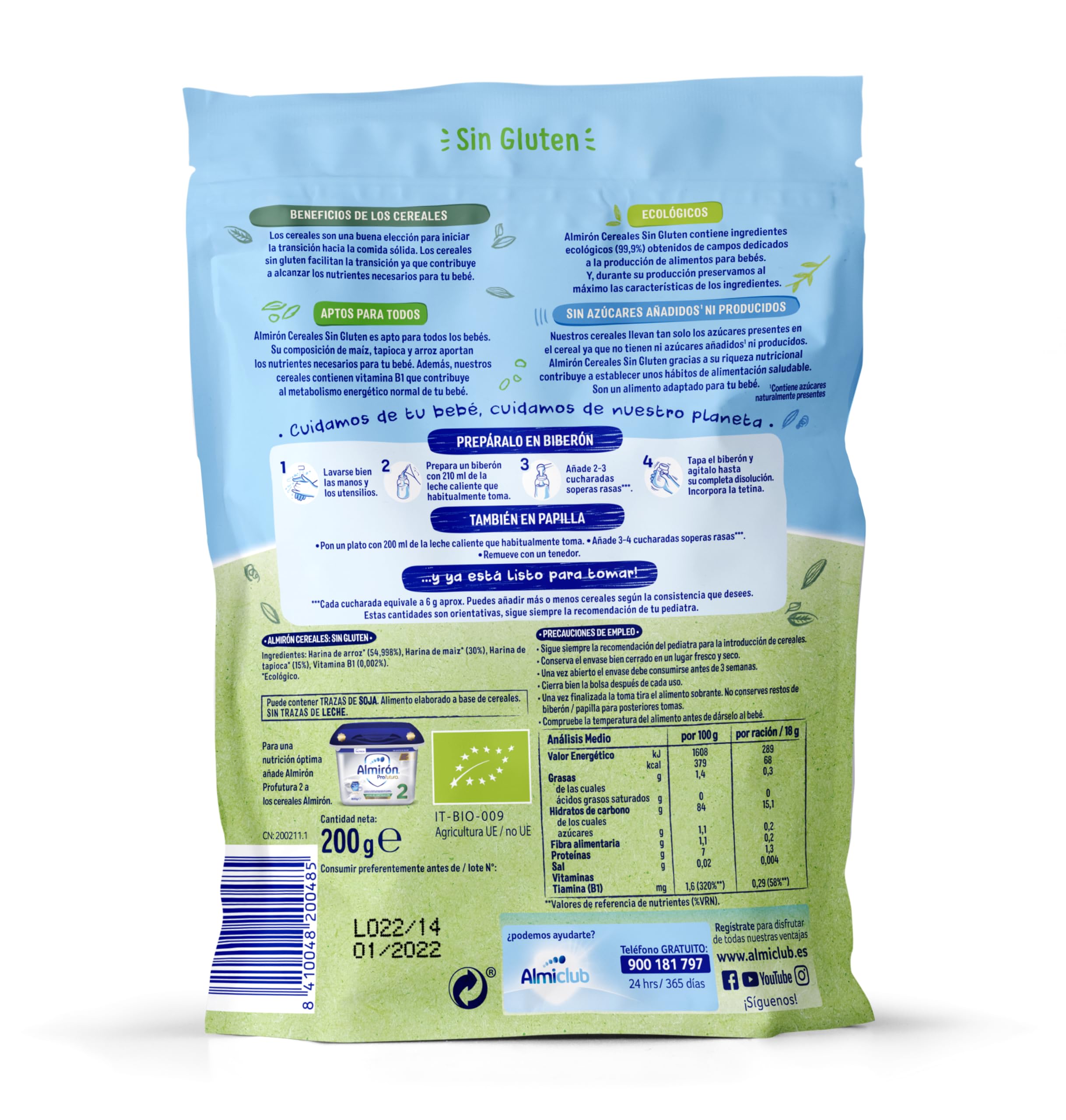 Almirón Cereales Infantiles Ecológicos Sin Gluten - Apartir de los 4 meses - 200g