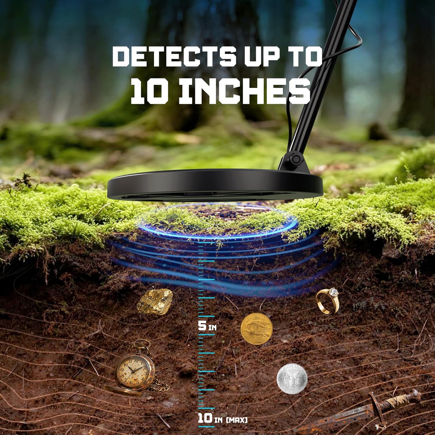 Metal Detector for Adults & Kids Professional Cordless Gold Detector 5 Modes, Advanced DSP Chip, Adjustable Length, Backlight LCD Display, 10" Waterproof Search Coil - Red