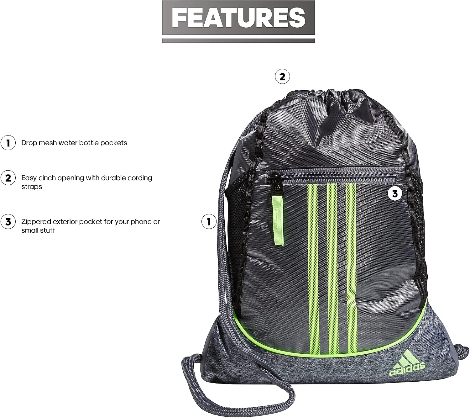 adidas Alliance II Sackpack Discontinued Styles, Onix/Jersey Onix/Signal Green, One Size
