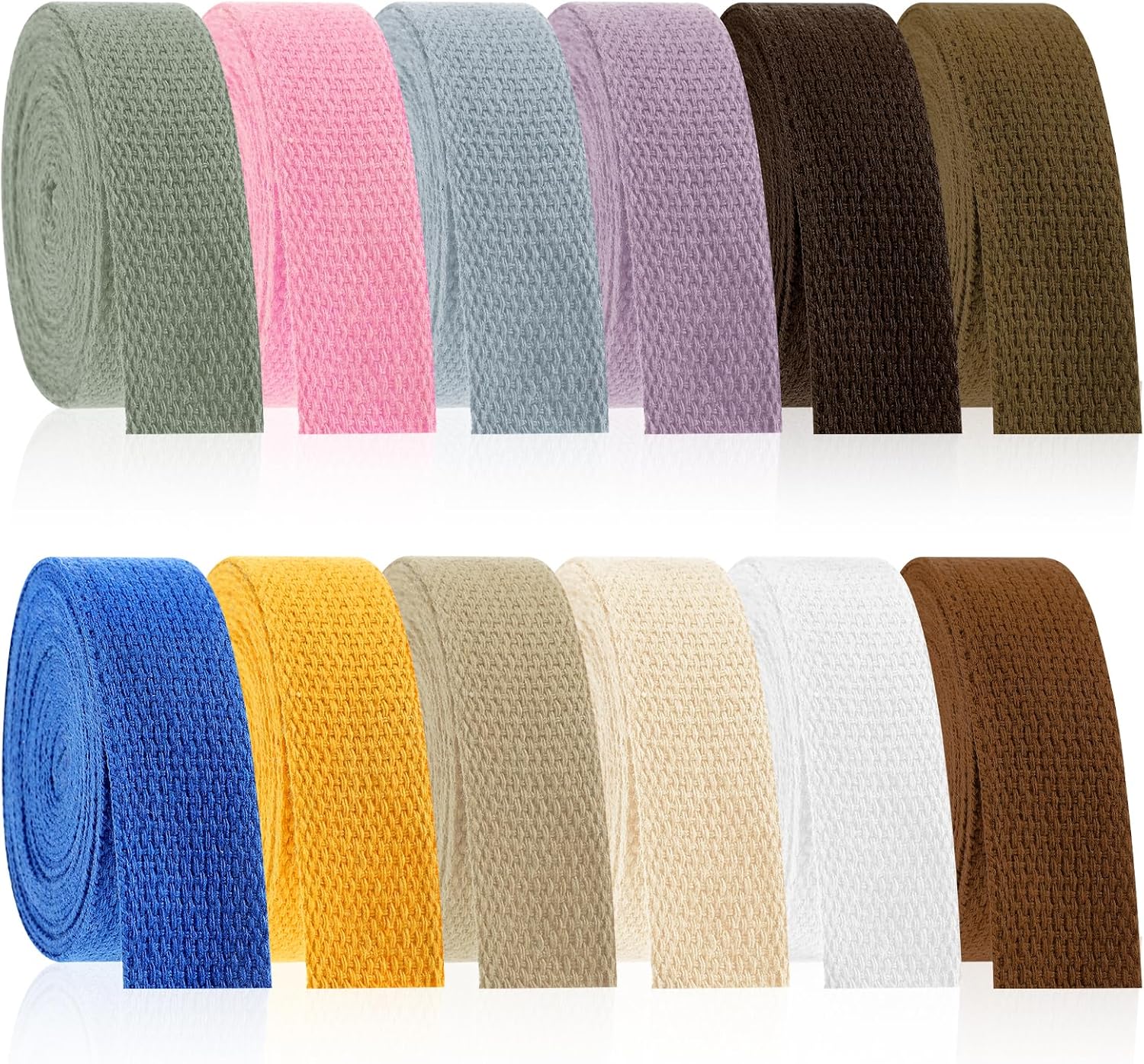 Ptwola 12 Rolls Cotton Webbing 39.36 Yards 1 Inch Polyester Weave Webbing Straps Tote Bag Handles Leash for Purse Cloth Belt Making Sewing Accessories Outdoor Supplies DIY Crafts Decoration