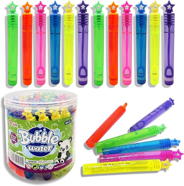 Ram Bubbles For Kids, Pack of 48 Bubble Wands With 5ml of Bubble Mixture, Fun Garden Toys For Kids, Party Bag Fillers For Birthday Parties, Gifts For Girls Boys 3+
