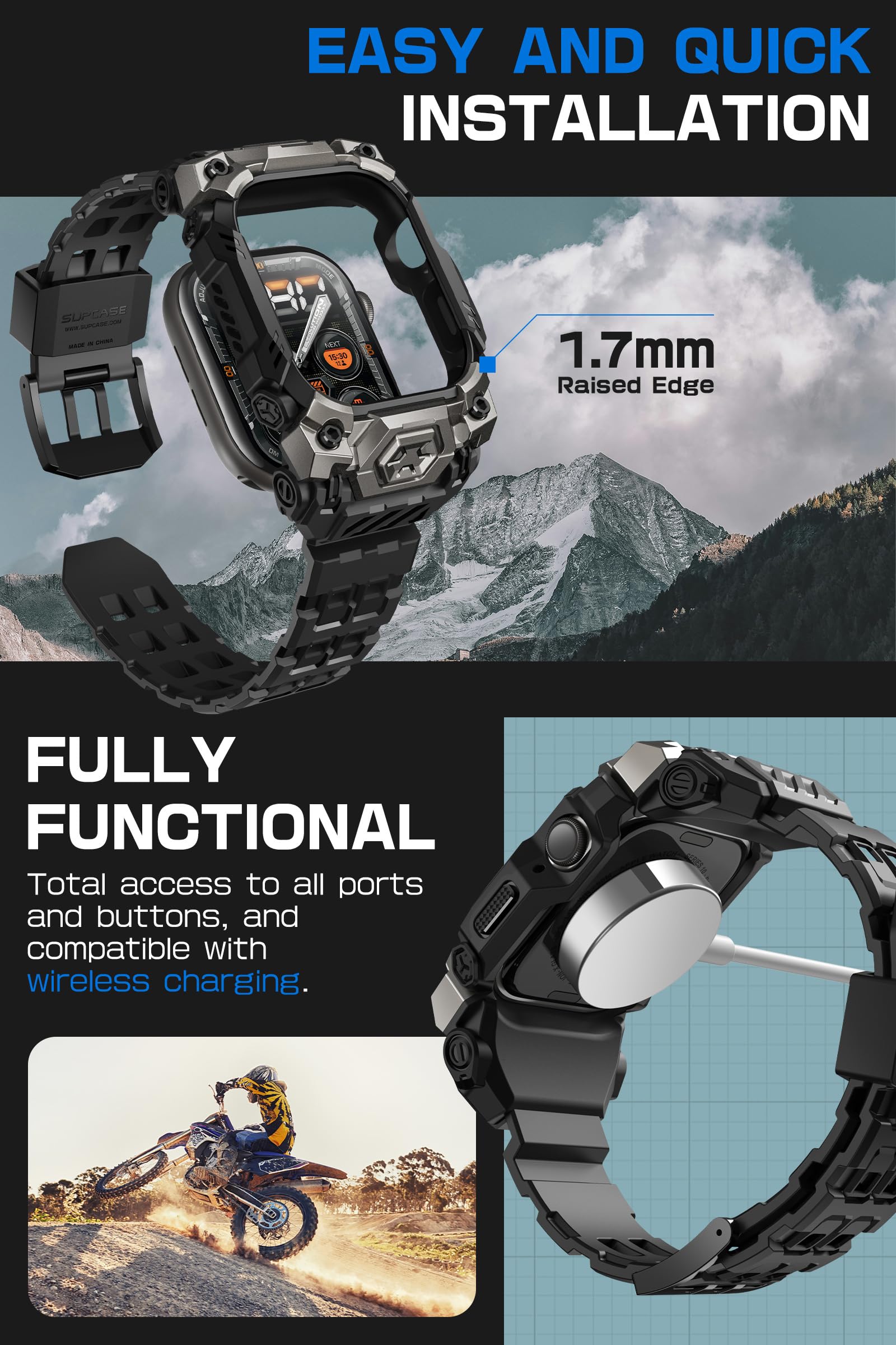 SUPCASE Etui do Apple Watch 11/10 46 mm z paskiem (ruda żuka jednorożca), [odporne na zarysowania] [ochrona klasy wojskowej] wytrzymałe sportowe męskie etui ochronne z regulowanym paskiem