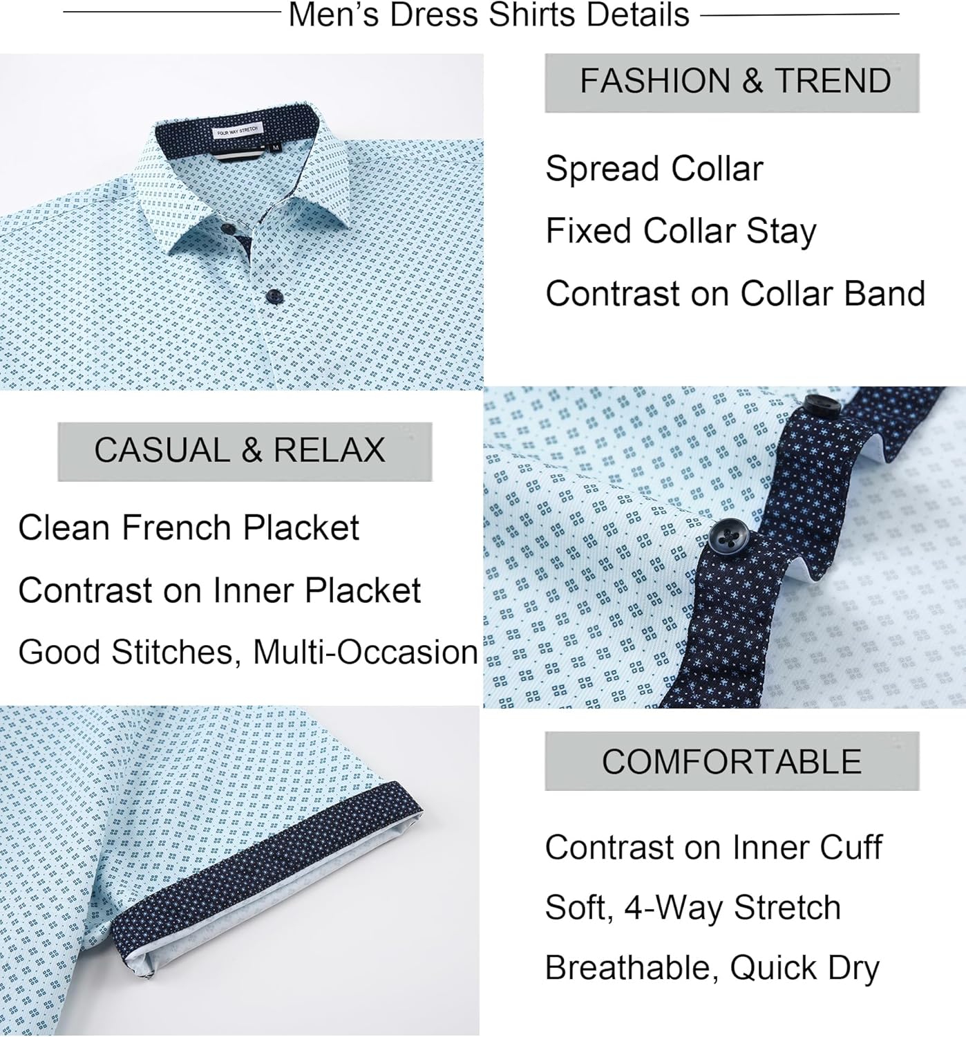 Alex Vando Mens Printed Dress Shirts Short Sleeve Easy Care Regular Fit Button Down Shirt - Image 3