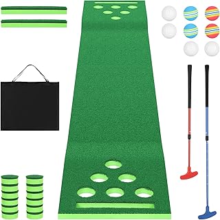 Golf Pong Putting Game Office Golf Putting Green Mat Practice Indoor Outdoor 9.8 Ft Backyard Party Golf Putting Game Set with 2 Putters, 8 Golf Balls, Carrying Bag for Home, Gifts