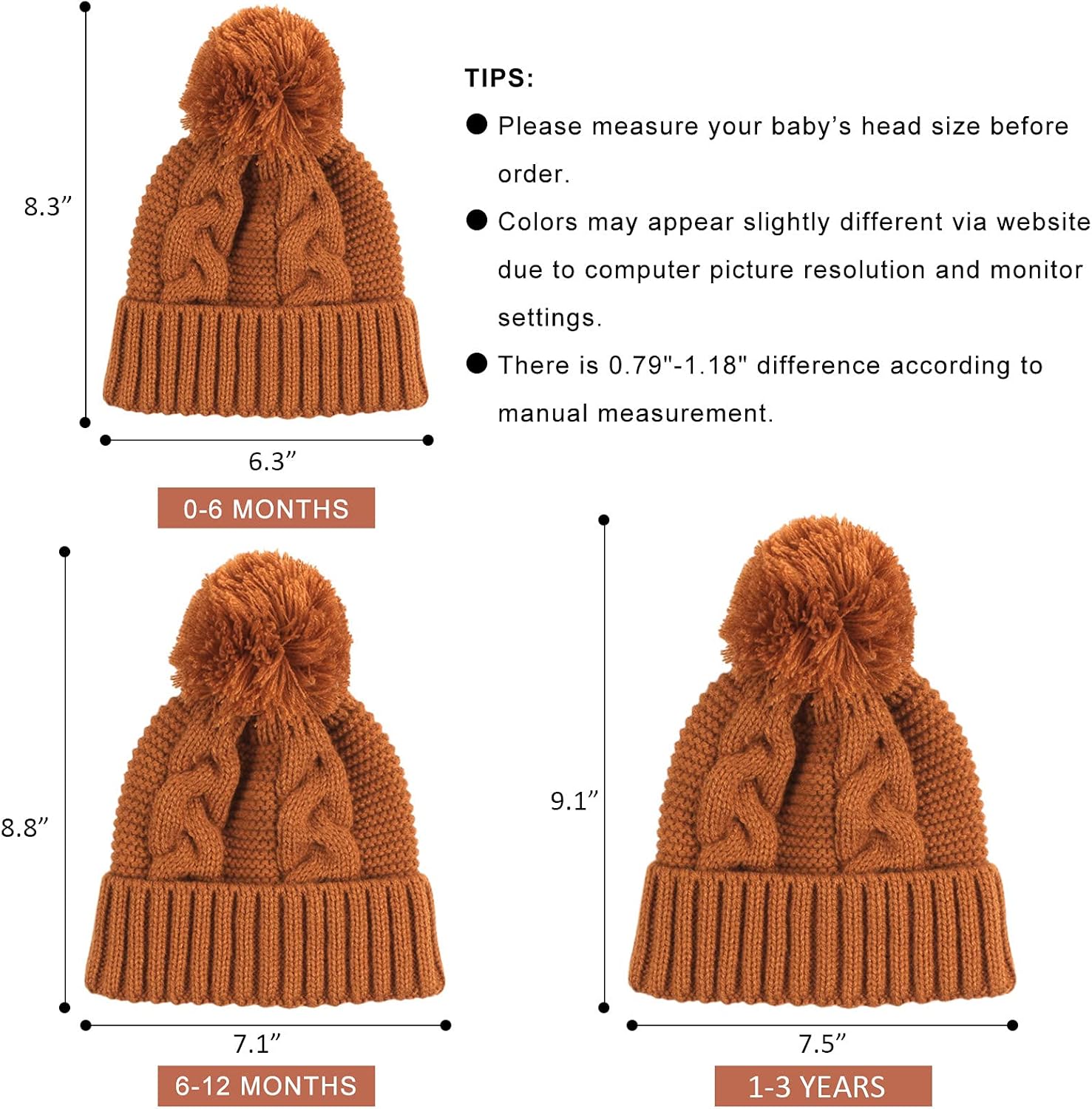 JANGANNSA Winter Knit Baby Hat Twist Warm Beanie for Boys Girls Infant Toddler Baby Beanie with Pompom - Image 6