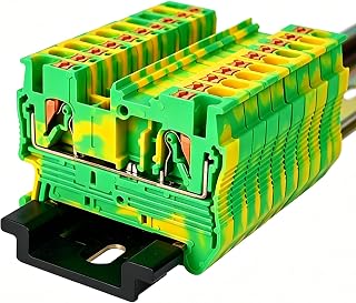 ERAYCO PT2.5-PE Grounding Quick Wiring Terminal, Din Rail Mount Earth Terminal Block, Screwless Push in Spring Combined Wire Connector for Cabinet Distribution (Pack of 100)