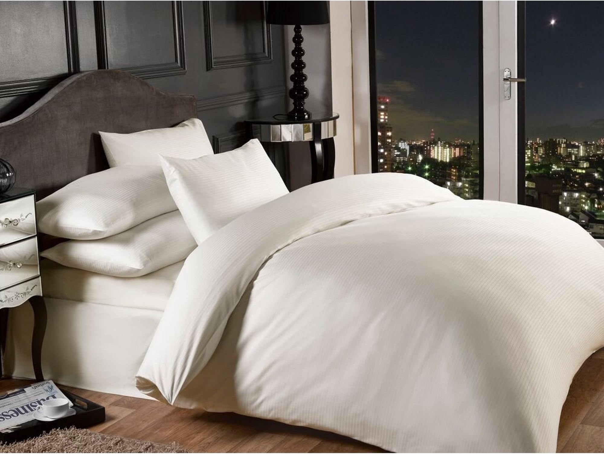 Emma BarclayGrosvenor - 1000 Thread Count Pin Stripe Duvet Set in Cream - Double Bed