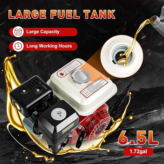 6.5HP 4 Stroke Air Cooled Gas Engine, 200CC Pull Start Gasoline Engine Motor, OHV Air Cooling System Horizontal Shaft, for Honda GX160 Go Kart Compressor Scarifier Lawnmower Cement Mixer
