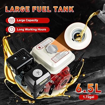 6.5HP 4 Stroke Air Cooled Gas Engine, 200CC Pull Start Gasoline Engine Motor, OHV Air Cooling System Horizontal Shaft, for Honda GX160 Go Kart Compressor Scarifier Lawnmower Cement Mixer