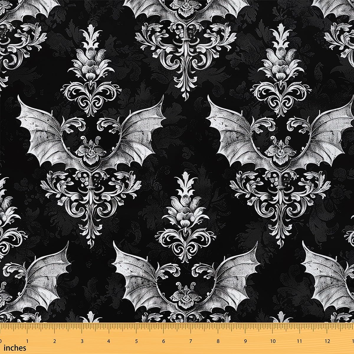 Erosebridal Damask Indoor Not Stretchy Decor, Baroque Artwork Decor,Aesthetic Chic Decorations Flannel Fabric by The Yard,Halloween Bats Decorative Upholstery Flannel Fabric by The Yard,3 Yards