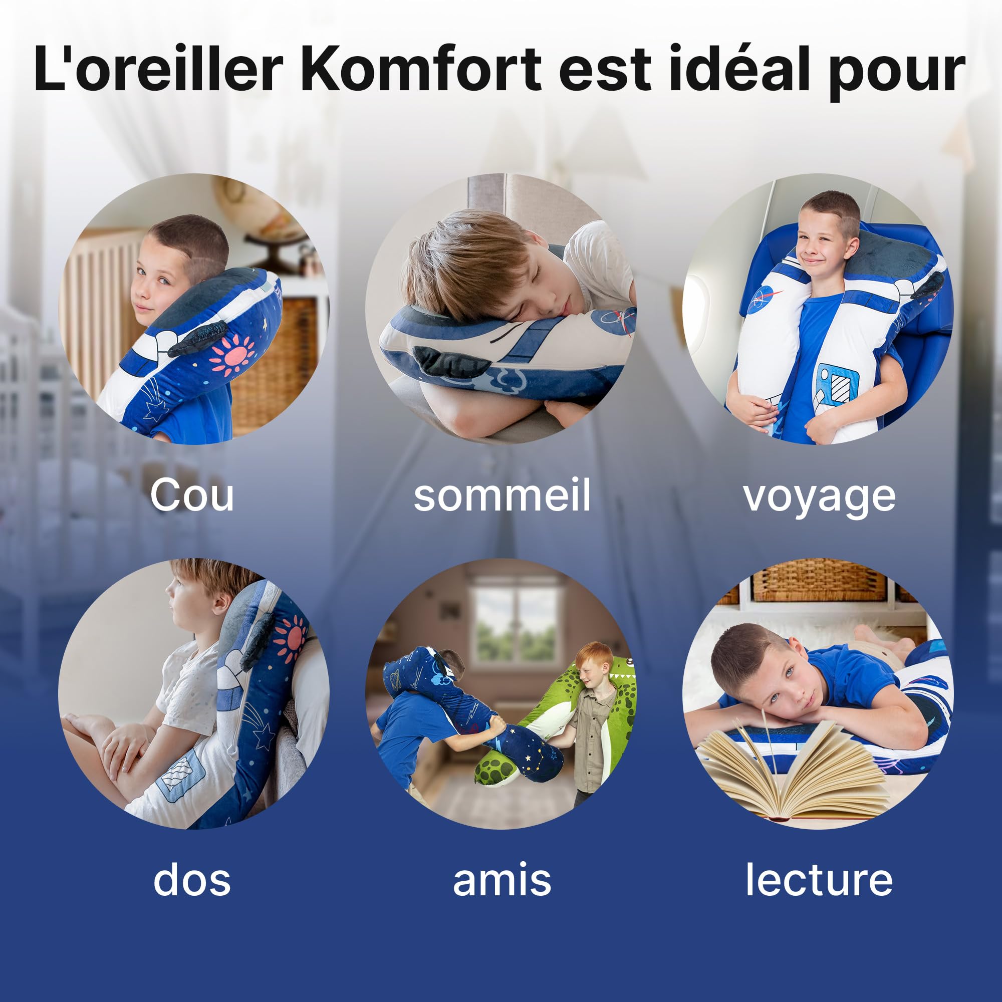 MKS Coussin Enfant 60x120cm, Oreiller Ergonomique et Orthopédique en U, Modèle Apaisant Anti-Stress, Support de Maternelle et Lecture, Douillet et Personnalisé