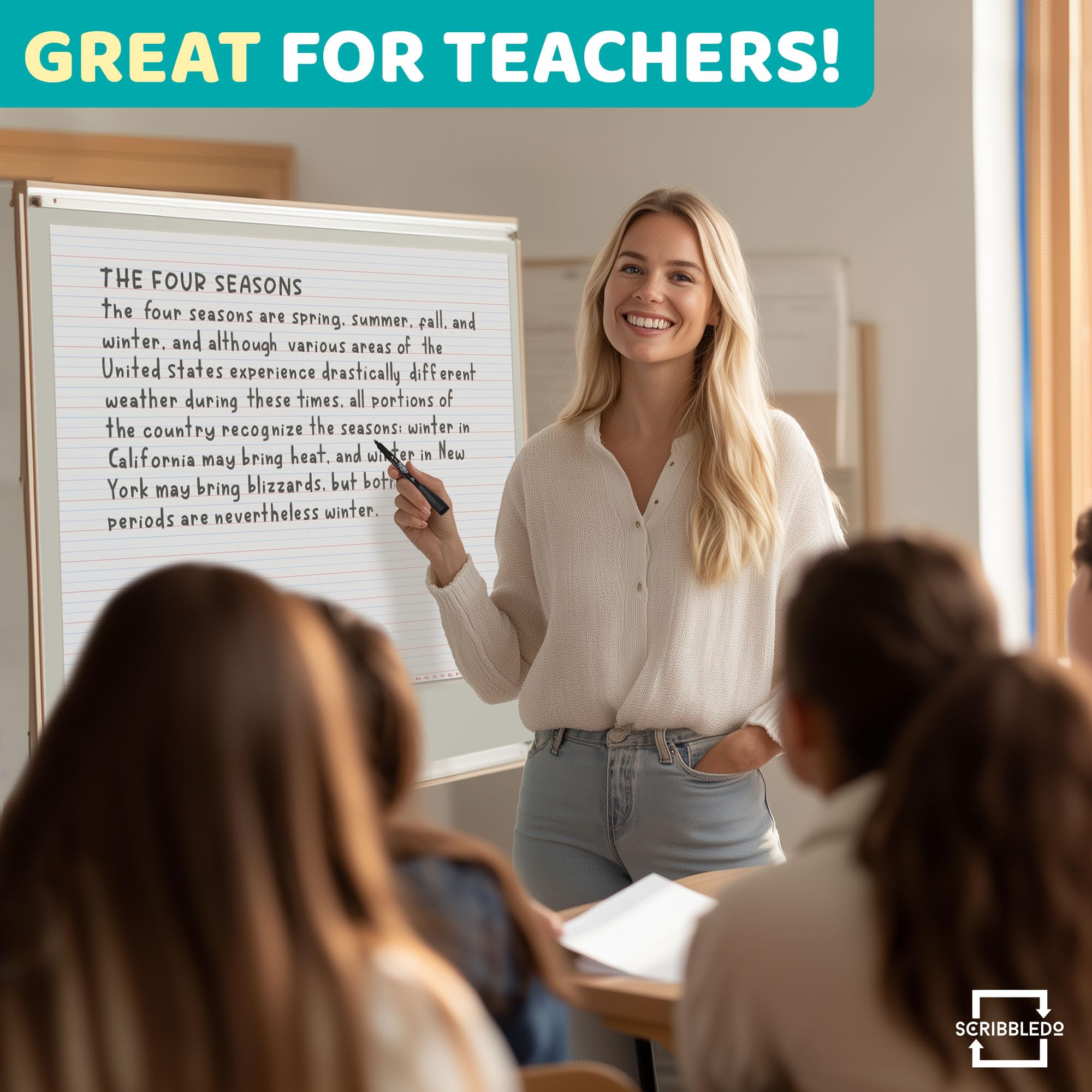 SCRIBBLEDO 30"x24" Large Magnetic Notebook Paper For Classroom Elementary Classroom Must Haves for Teachers Elementary Giant Dry Erase Magnetic Lined Paper for Whiteboard Third Fifth Grade Handwriting - Image 3