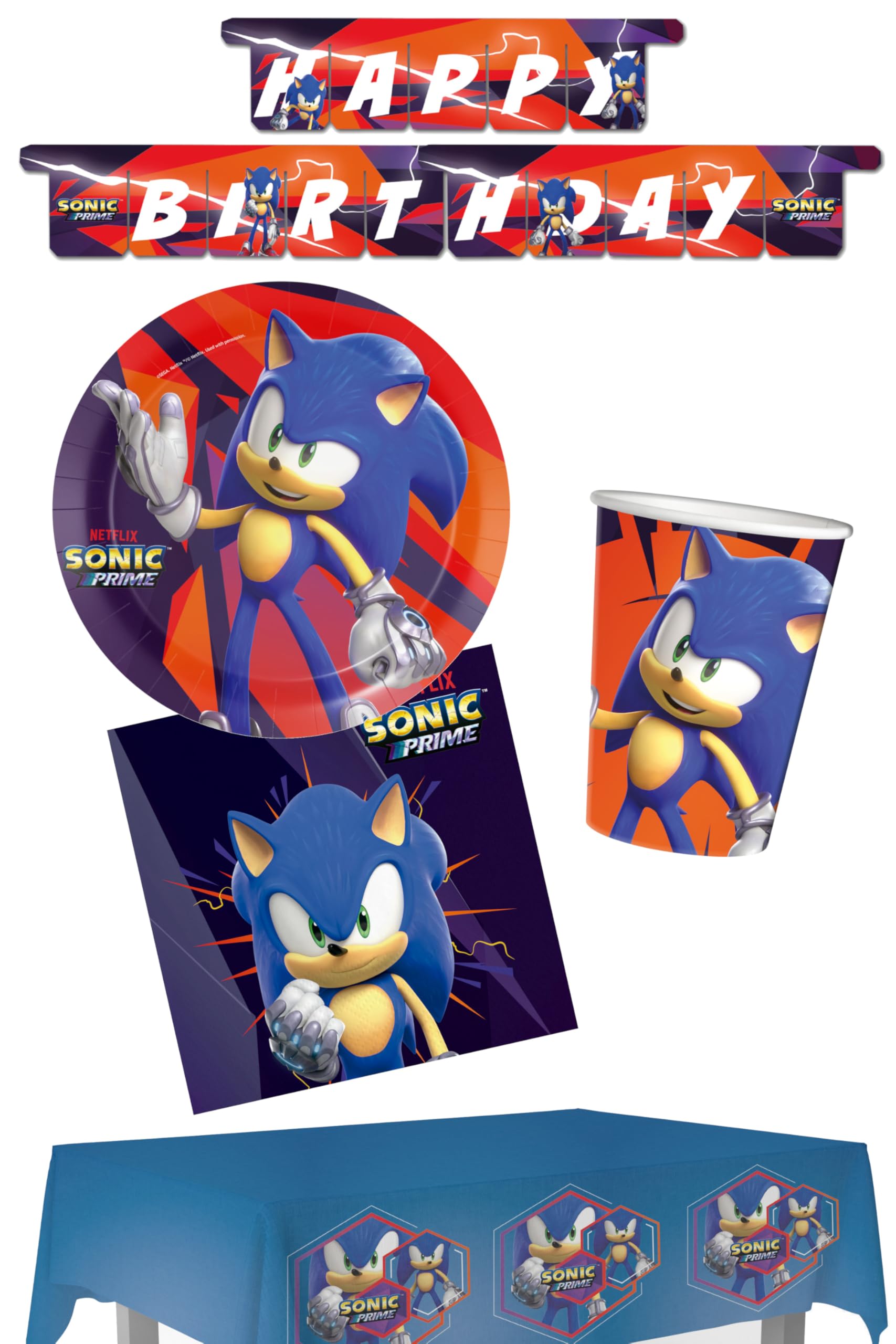 Anila's Party Set Sonic, 38-Piece Set, Plates, Cups, Napkins, Disposable Tableware, Tableware Set, Blue - Image 3