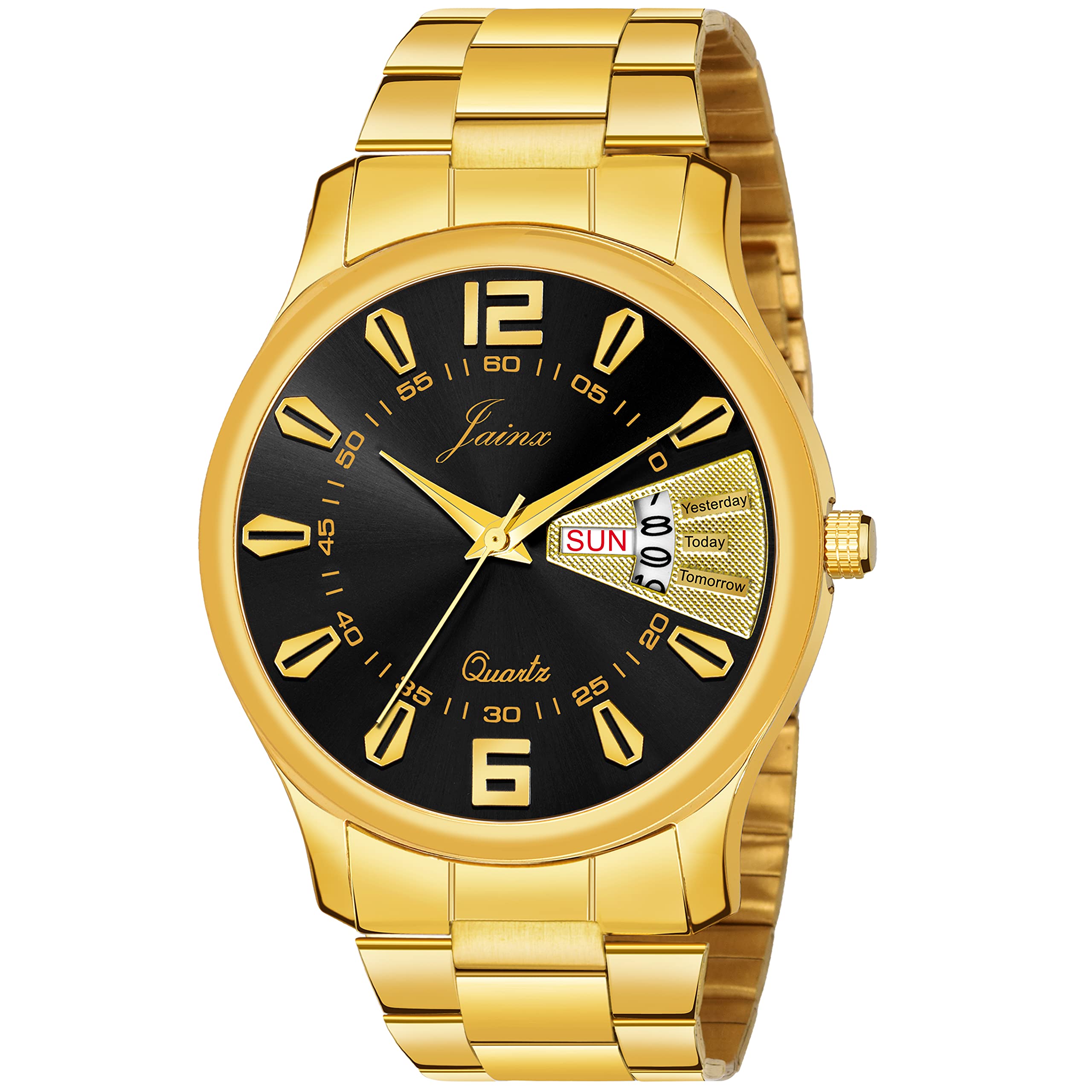 jainx Day and Date Black Dial Golden Chain Analog Wrist Watch for Men - JM1156 (B09BND32QP) Amazon Price History, Amazon Price Tracker
