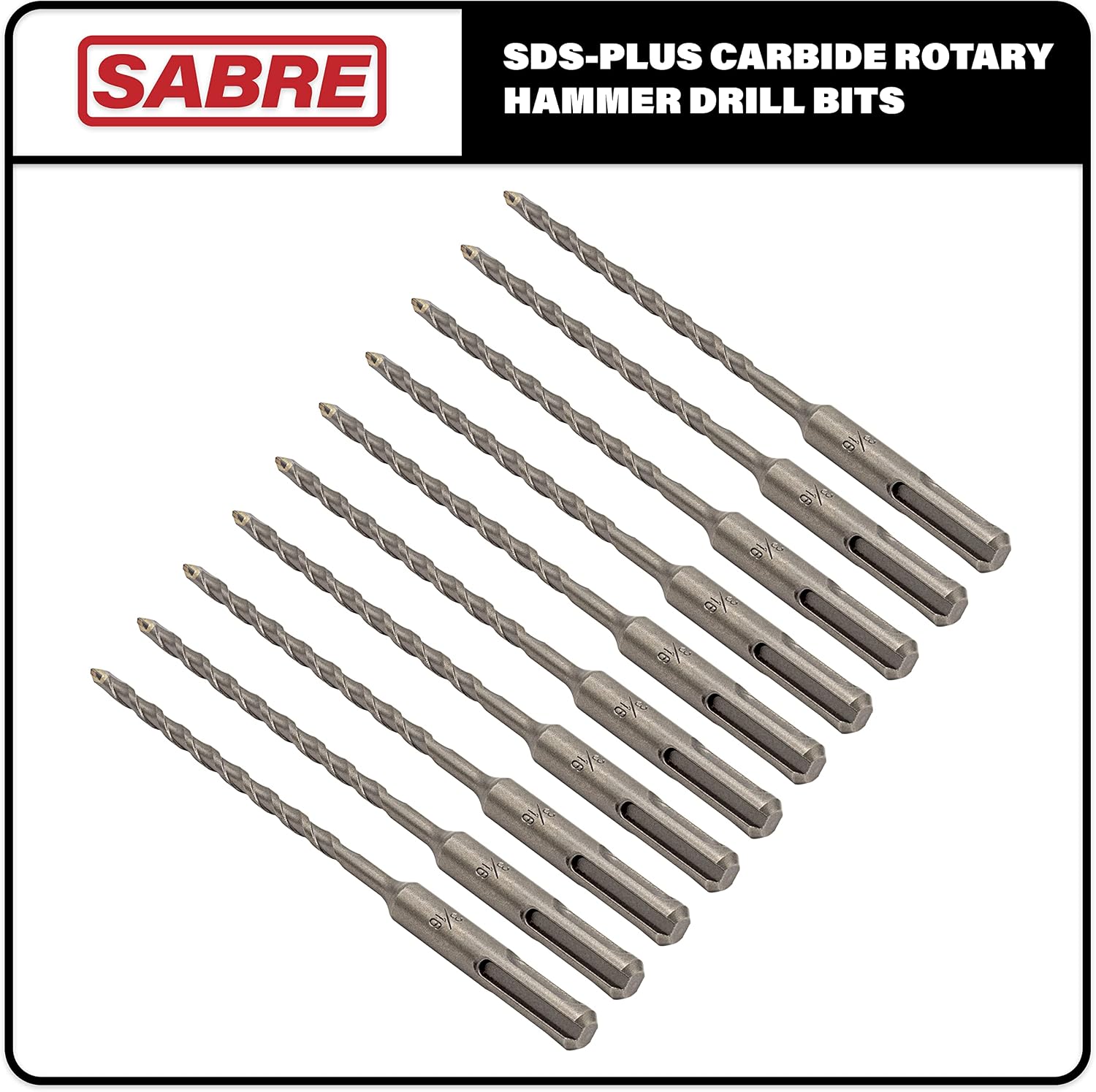 Sabre Tools 10-Pack SDS Plus 3/16" x 6" Rotary hammer Drill Bits, Carbide Tipped for Brick Stone and Concrete - Image 5