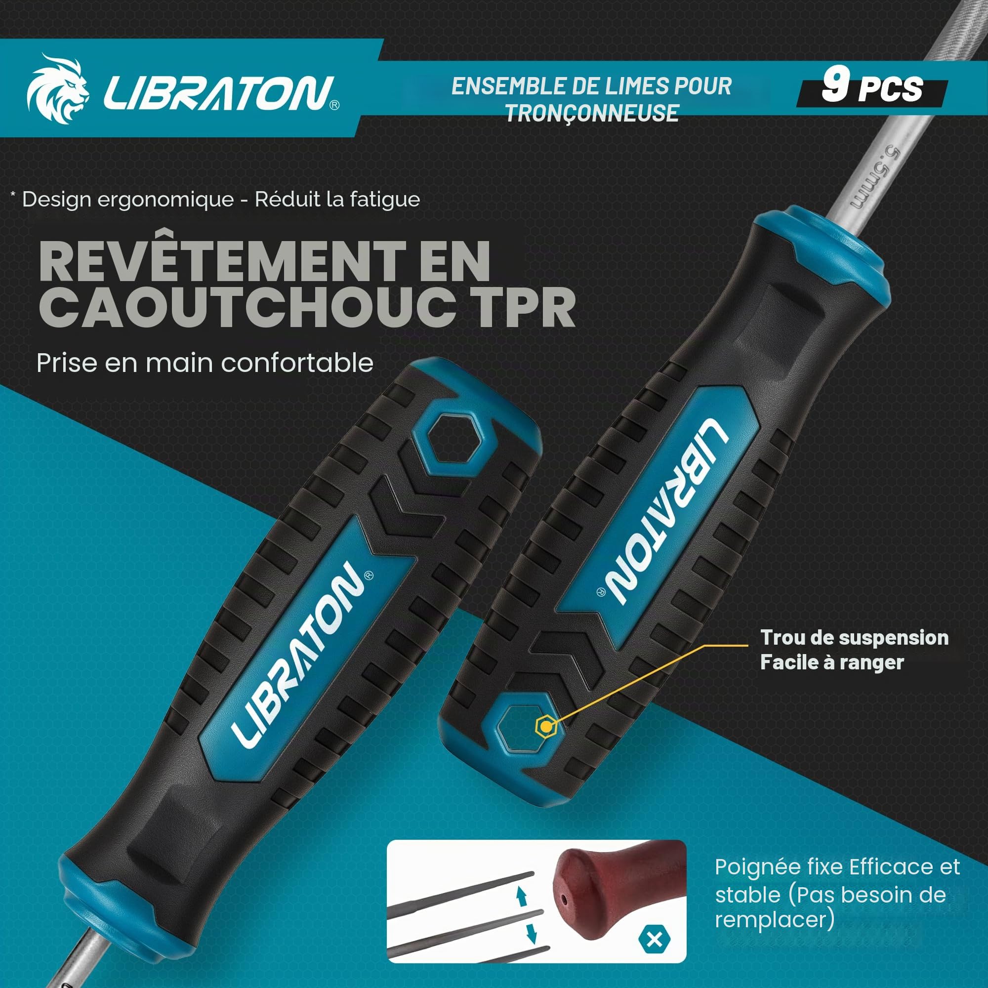 Set de limes pour tronçonneuse LIBRATON, lime d'affûtage de 5/32", 3/16", 7/32", aiguiseur de tronçonneuse, lime pour chaîne de scie ronde, lime plate de 15 cm, jauge de profondeur, guide d'affûtage