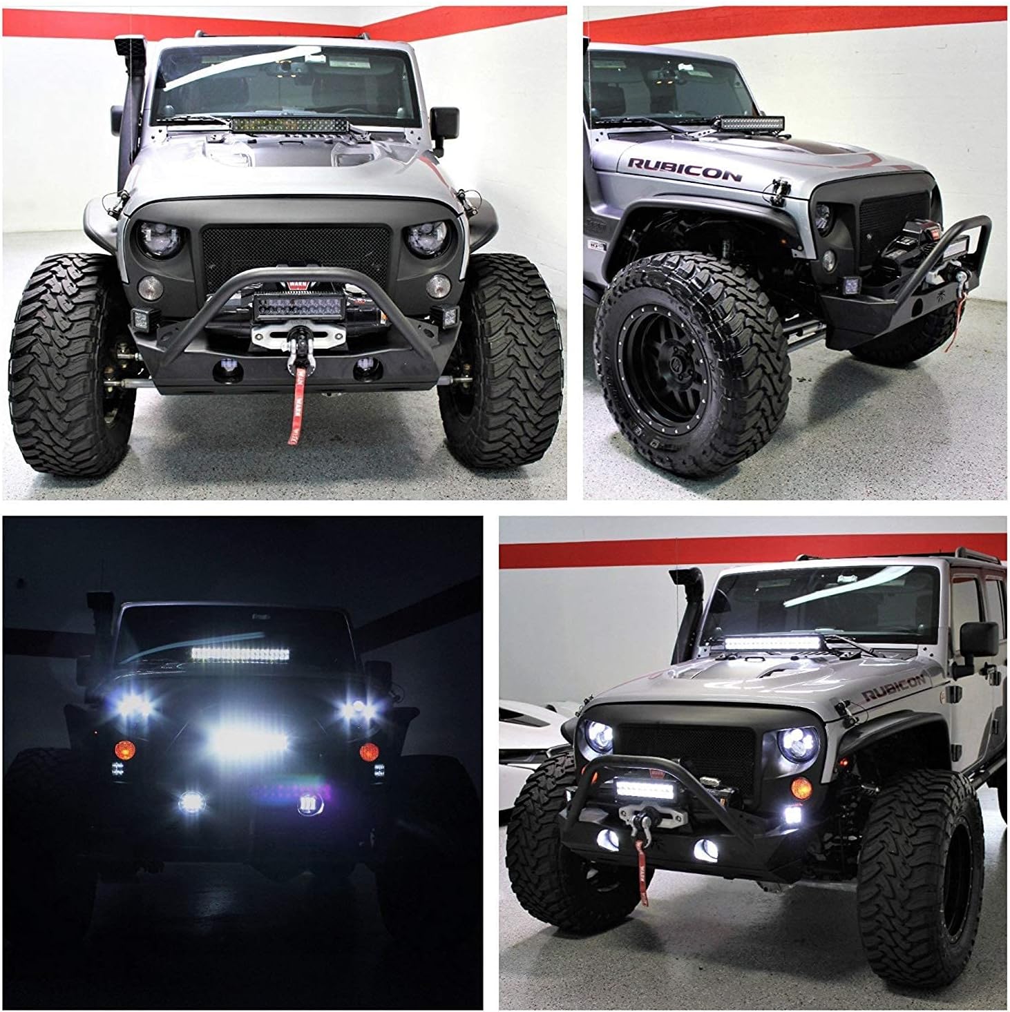 iJDMTOY Hood Mount 20-Inch LED Light Bar Kit Compatible with Jeep 2007-17 Wrangler JK, Includes (1) 120W High Power LED Lightbar, Hood Top Mounting Brackets & On/Off Switch Wiring Kit