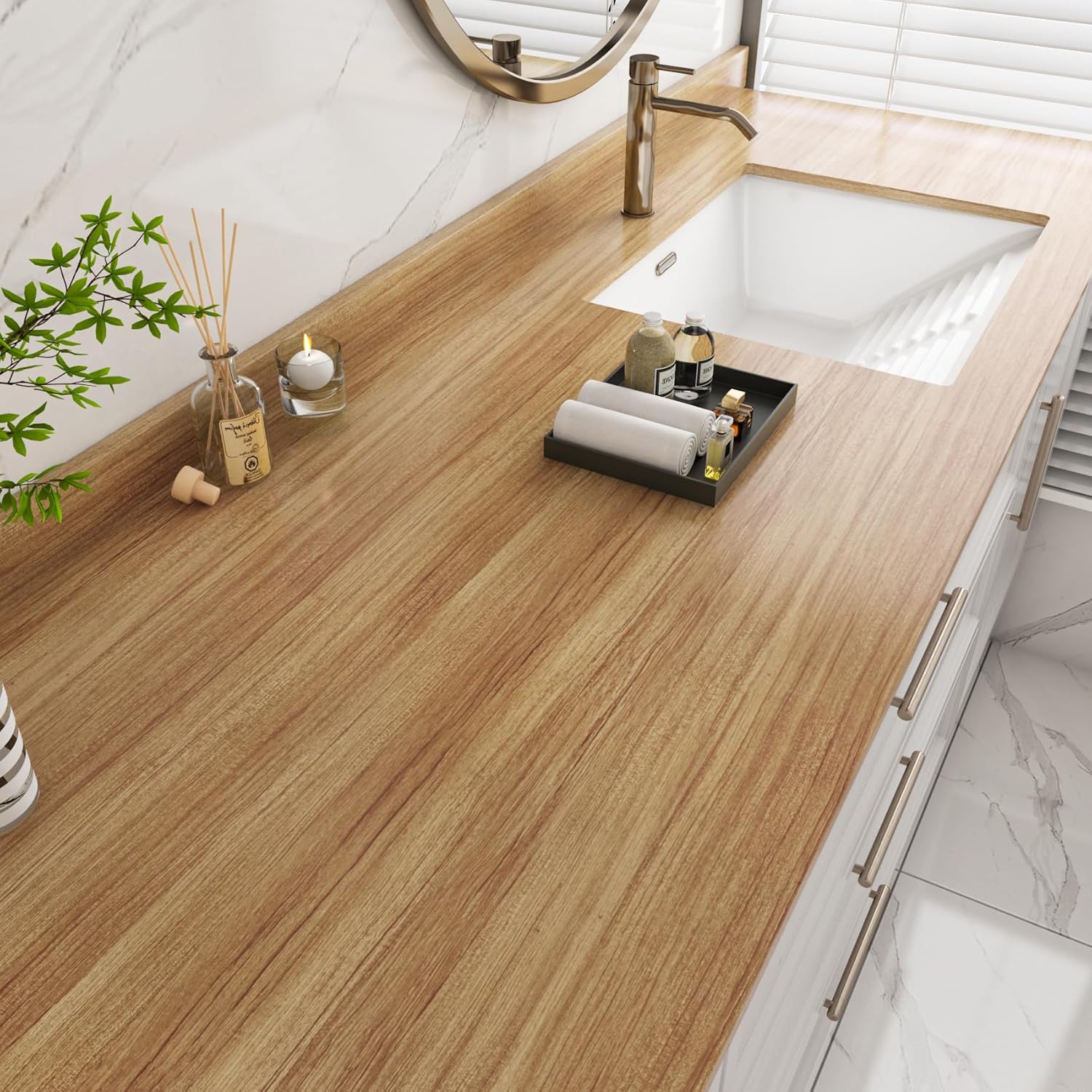 LaCheery Thick Maple Wood Countertop Contact Paper 160 x 36 Inch Extra Wide Peel and Stick Wallpaper Brown Wood Grain Contact Paper Waterproof for Kitchen Bathroom Countertops Self Adhesive Vinyl Wrap