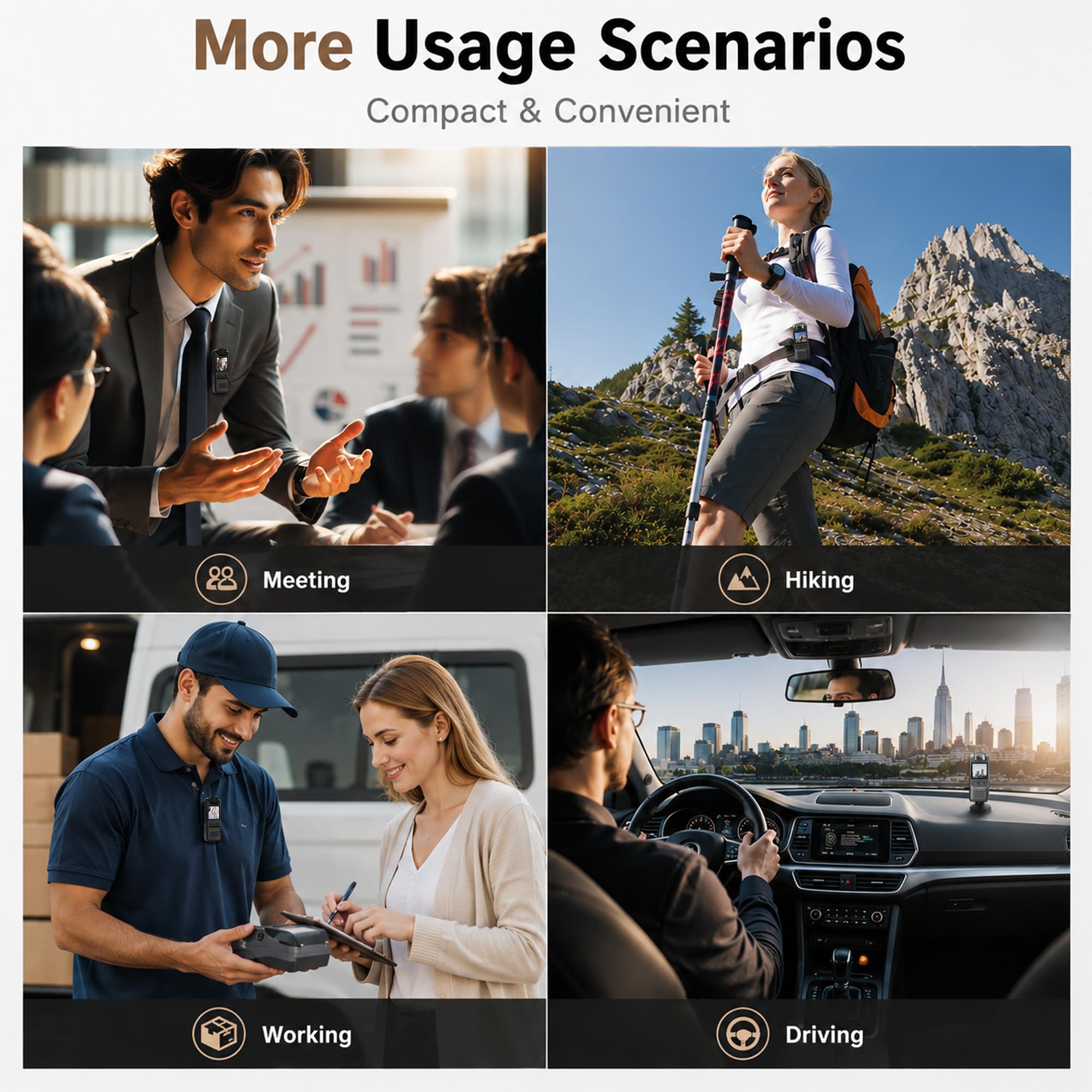 Caméra corporelle 4K avec enregistrement audio vidéo, mini caméra portable de 128 Go avec cordon magnétique, caméra corporelle pour voyage, cyclisme, sécurité au travail, police