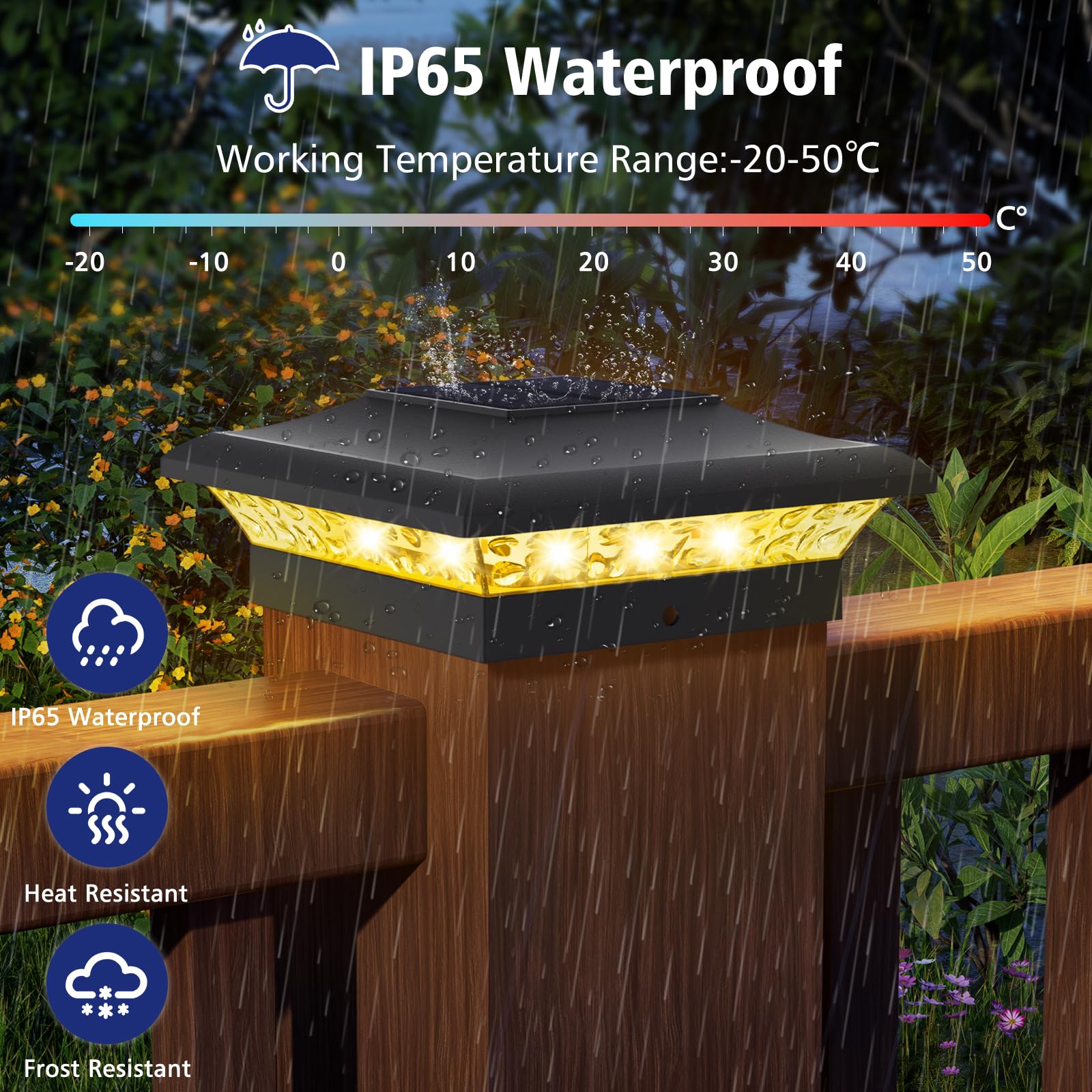 T-SUNUS Luces Solares para Poste Exterior, Farola Solar de Poste 9x9 10x10, Lámparas para Postes Exterior IP65 Resistente para Vallas Madera Plataformas Jardin, 4 Piezas (3000K/6000K)