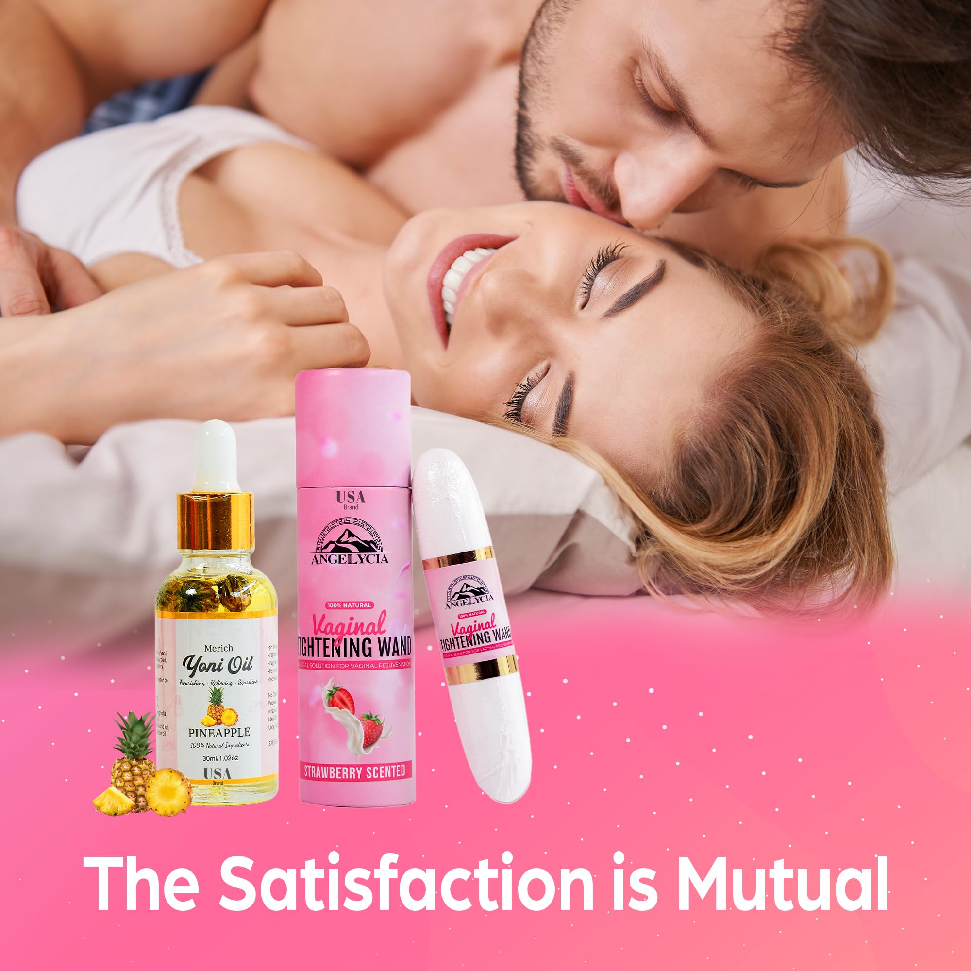 ANGELYCIA Ultimate Feminine Rejuvenation Combo, Virginity Wand Strawberry and Feminine Yoni Detox Oil Pineapple, Vaginal Tightening Solution, Restores pH Balance for Women,