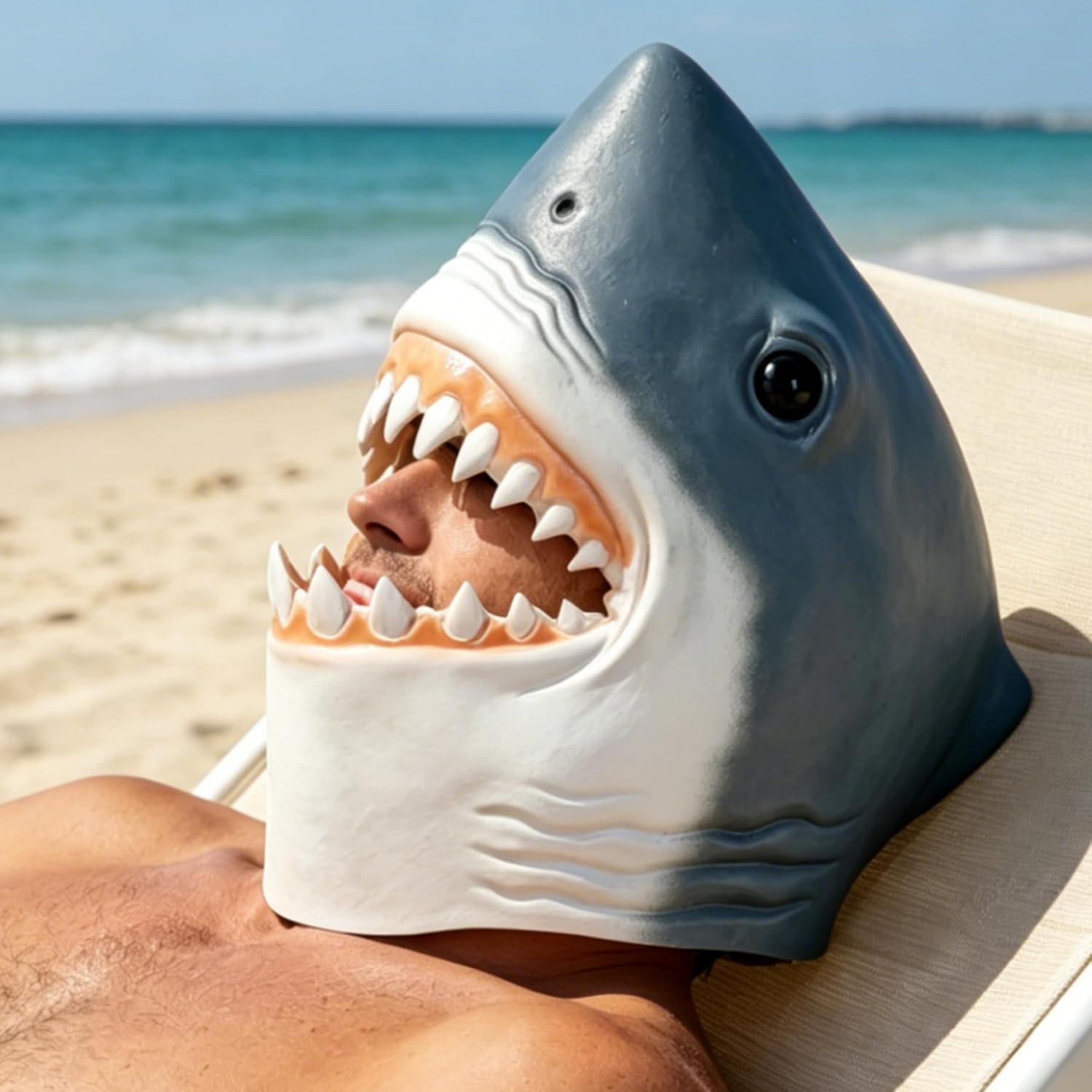 Deluxe Shark Mask, Novelty Funny Animal Mask for Adults, One Size, Natural Latex, Perfect for Halloween, Cosplay, and Costume Party.