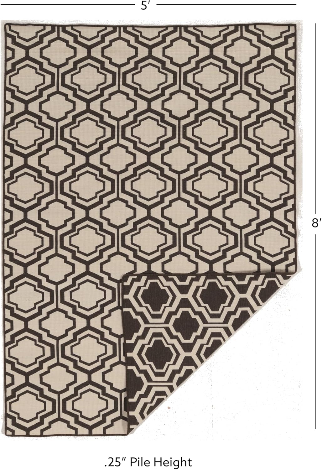 Linon RUG-SA1158 Salonika Collection Saloniki Db Quatrefoil BRN 5x8, Brown, 5' x 8'