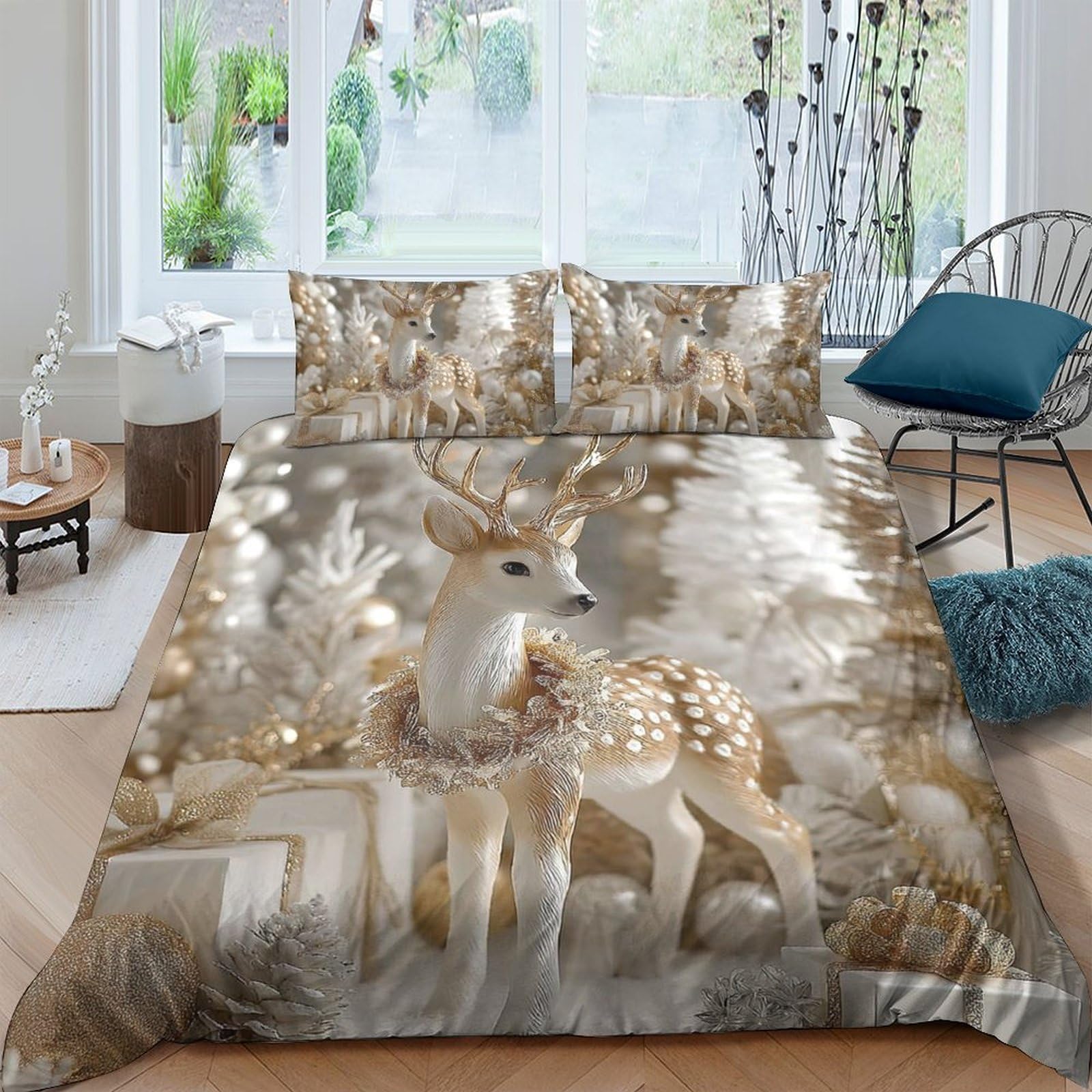 Ctjqhvkz Style-9 3D Printed Deer Forest Fitted Sheet Microfiber Soft Breathable Woodland Bed Cover For Bedroom Dorm Decoration Single（135X200cm）