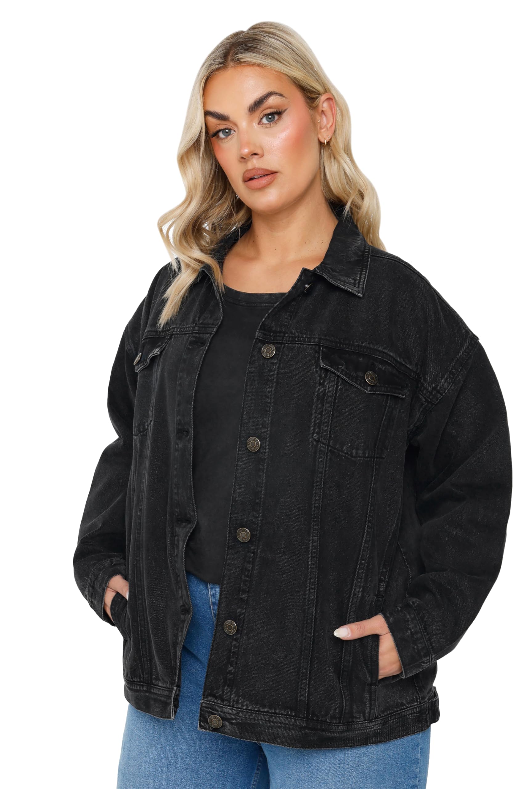 Yours Women's Black Oversized Denim Jacket In Size 30-32