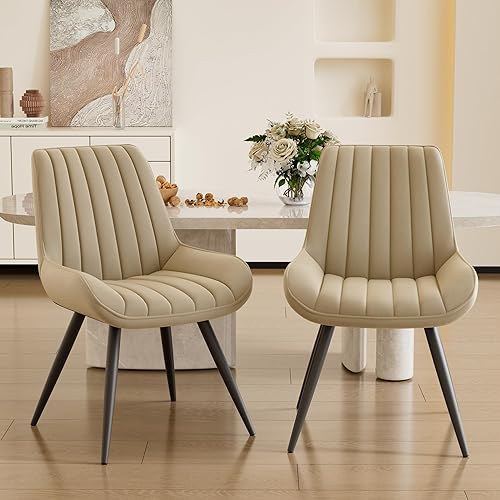 Miniatura 18 de Juego de 6 sillas de comedor Daluvenix, sillas de cocina de mediados de siglo modernas con cojín suave, sillas tapizadas cómodas de tela para Blanco