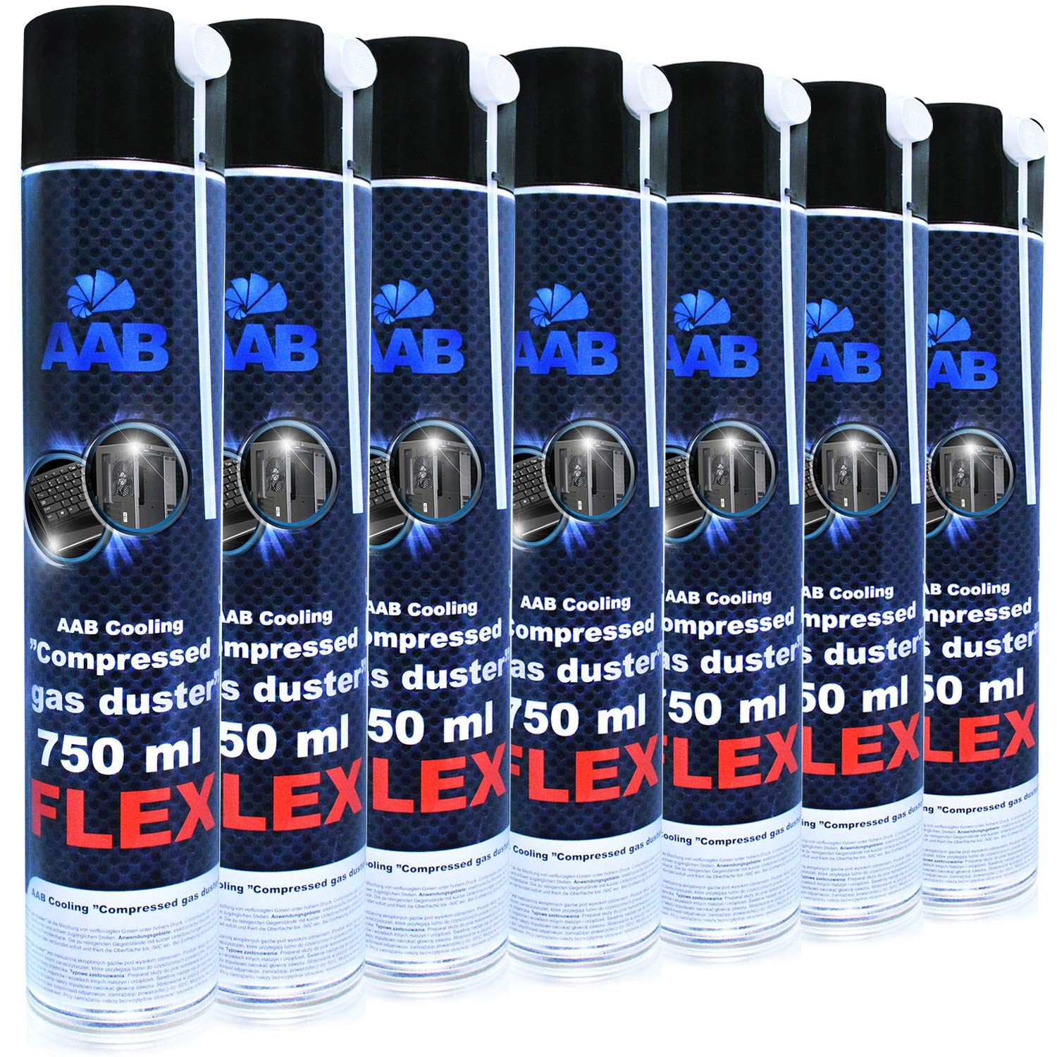 AABCOOLING Compressed Gas Duster Flex 750ml - Set of 7 - Air Duster with a Flexible Tube, Laptop Cleaner, Compressed Air Can, Air Blower, Air Spray