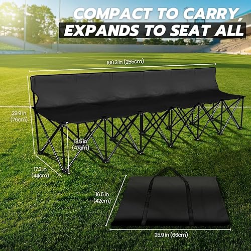 Miniatura 2 de Flexzion Asiento de banco plegable portátil, 6 plazas, banco de fútbol plegable, asientos portátiles para gradas, camping, línea lateral, con