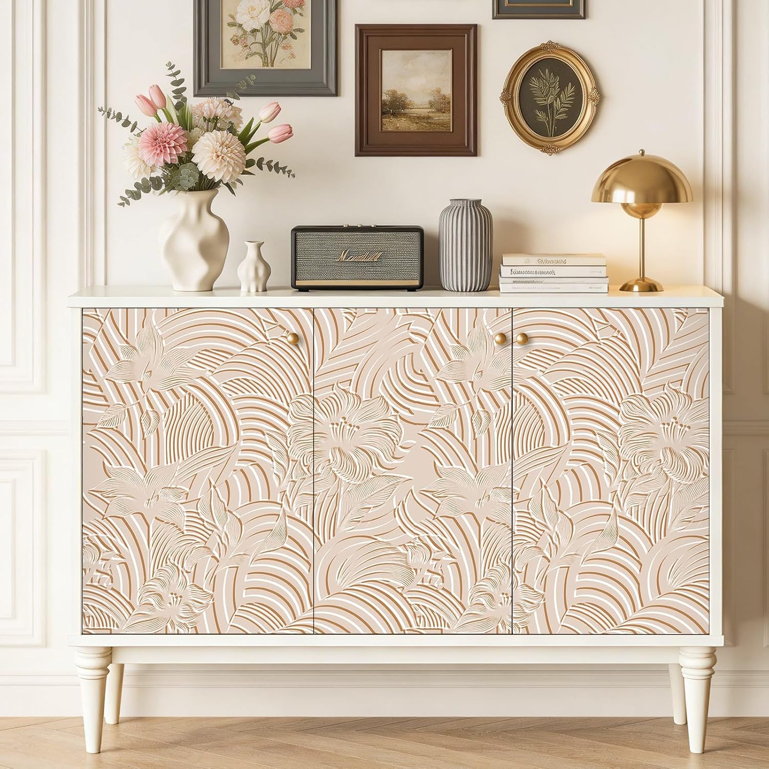 YENHOME Neutral Floral Line Art Peel and Stick Wallpaper Modern 3D Textured Embossed Contact Paper 17.5" X23ft Removable Waterproof Wall Mural for Nursery Kitchen Cabinets Backsplash Ceiling