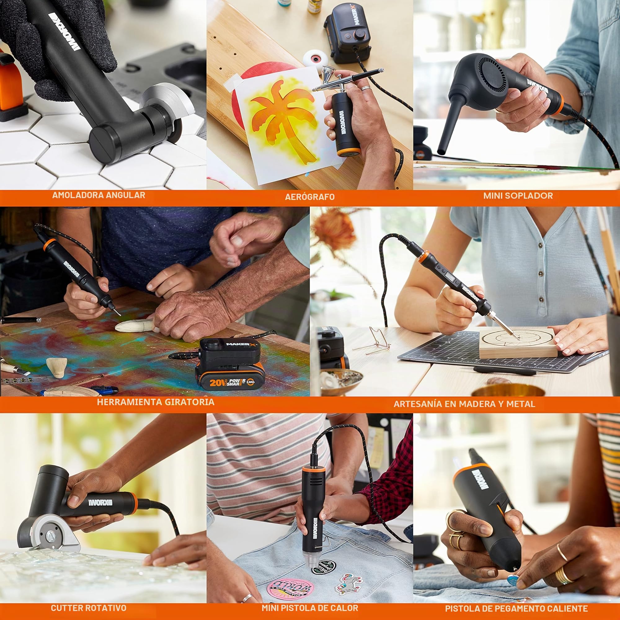 WORX Herramienta rotativa MakerX 20V | PowerShare | WX739.9 - Sin batería, ni cargador | kit de 20 accesorios | 20 accesorios, velocidad de 5.000 a 35.000 rpm y accesorios estándar compatibles