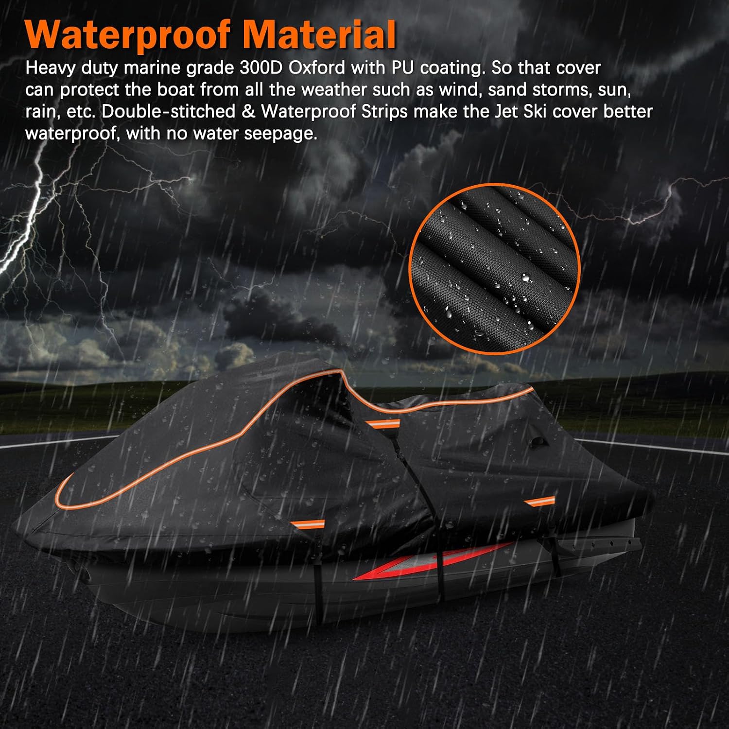 Jet Ski Cover Fits from 135"-145" 3 Seater, 300D Duty Oxford PU Waterproof UV Proof Trailerable Jet Ski Covers, Universal Fit Compatible with Yamaha SeaDoo and Kawasaki Models