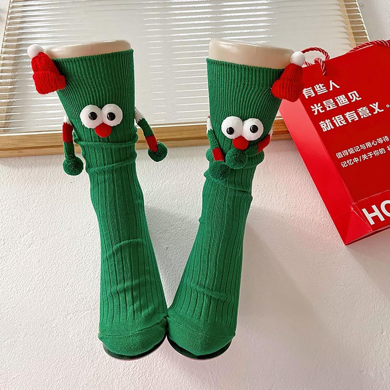 Christmas Hand in Hand Socks - Funny Xmas Couple Magnetic Holding 3D Doll Friendship Socks for Women, Men, Kids - Image 2