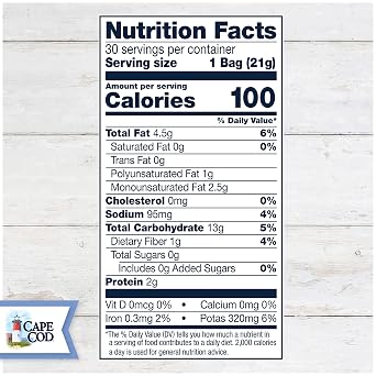Cape Cod Potato Chips, Original Less Fat Kettle Cooked Chips, Snack Bags, Reduced Fat Original, 0.75 Oz (30 Count)