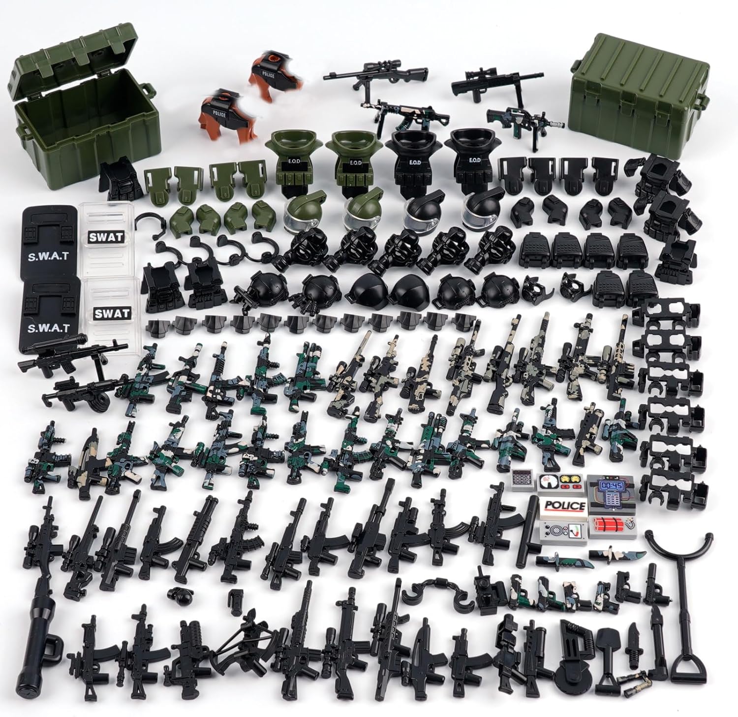 Weapons Pack Military SWAT Accessories - Army Soldiers Building Block Sets, SWAT Team Equipment Gear Armor Shields, Police Camouflage Weapon Militray Bricks