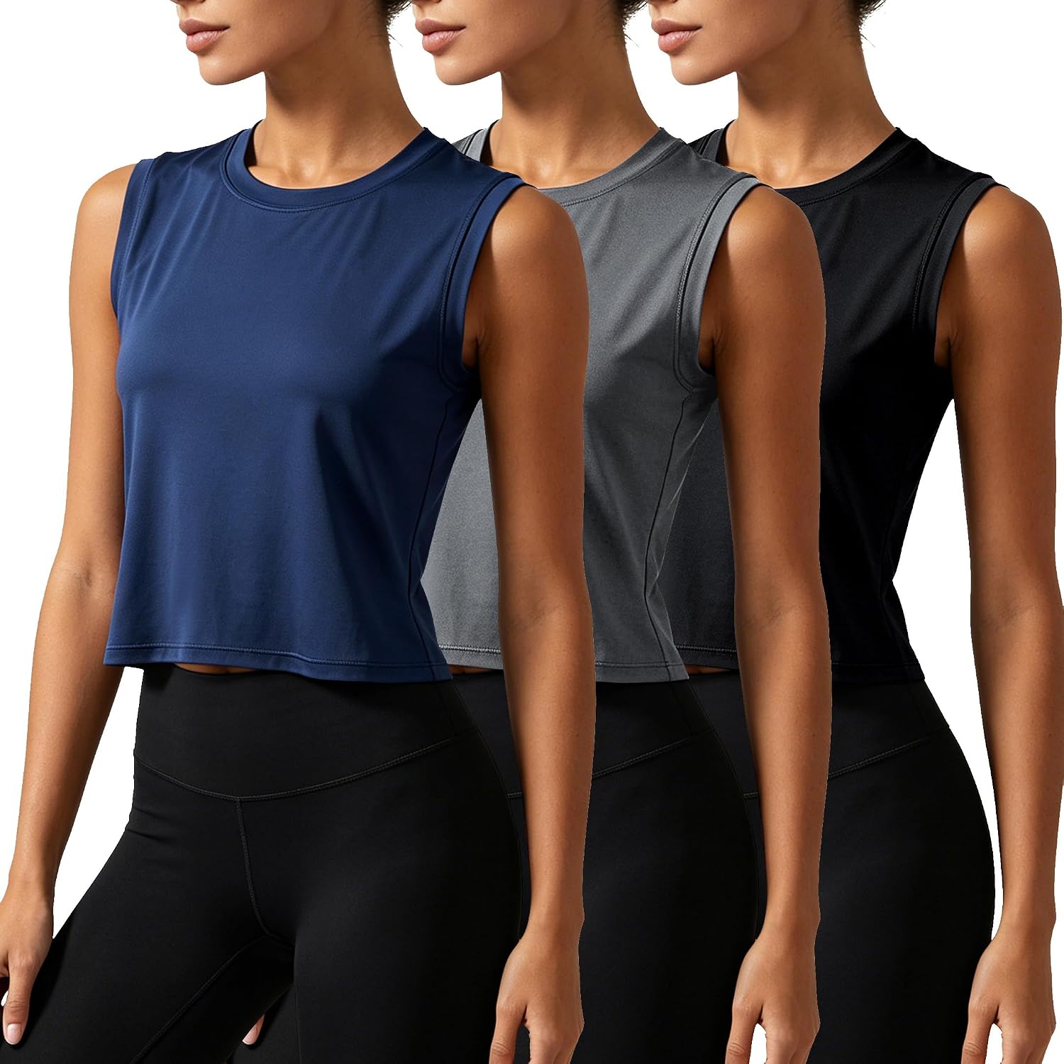 CADMUS Women's Cropped Athletic Tank Tops Crew Neck Sleeveless Shirts