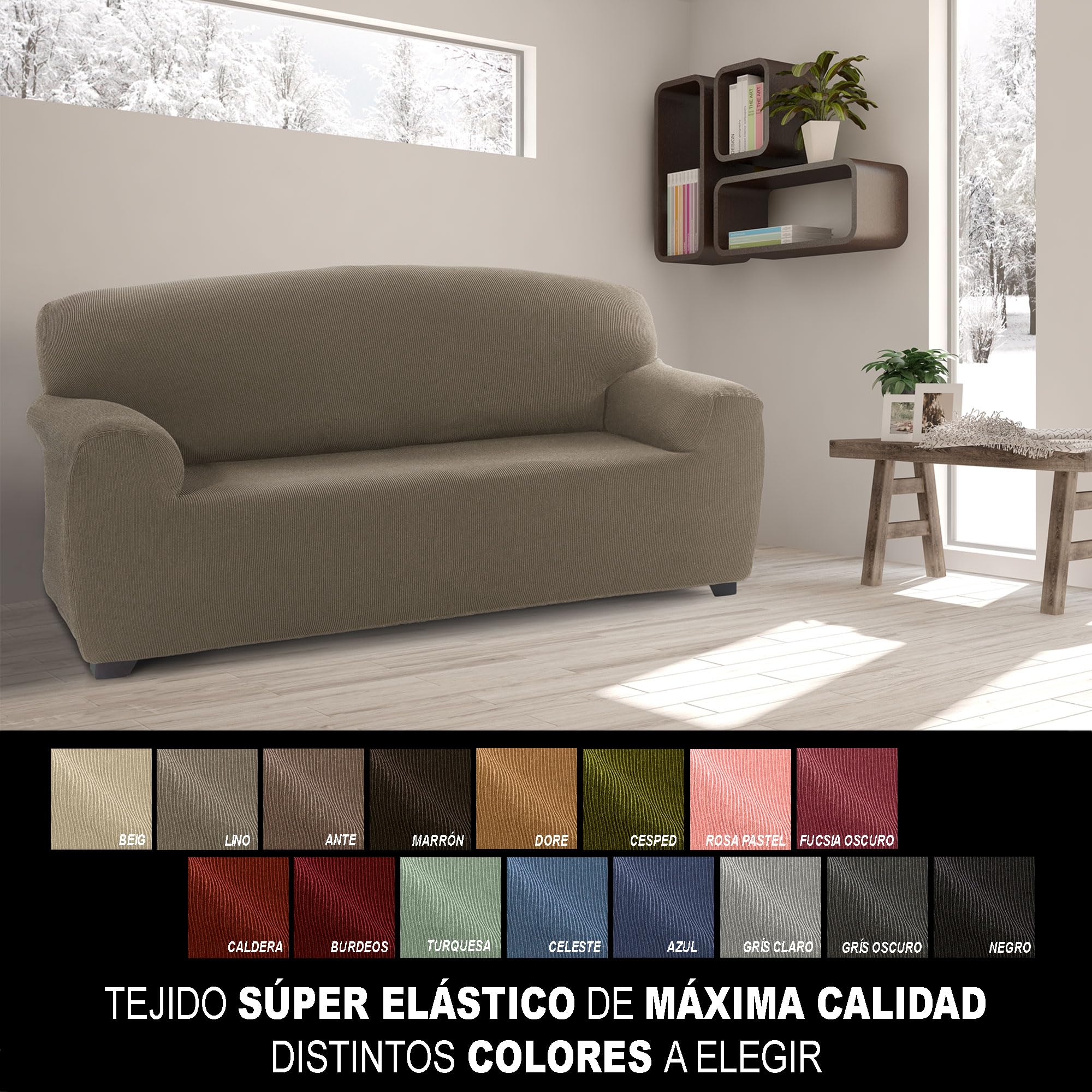 ECOMMERC3 | Funda Sofá Tamaño 4 Plazas 220-260 cm Efecto Sofá Nuevo - Funda Sofá Color Lino Fácil Instalación Ajuste