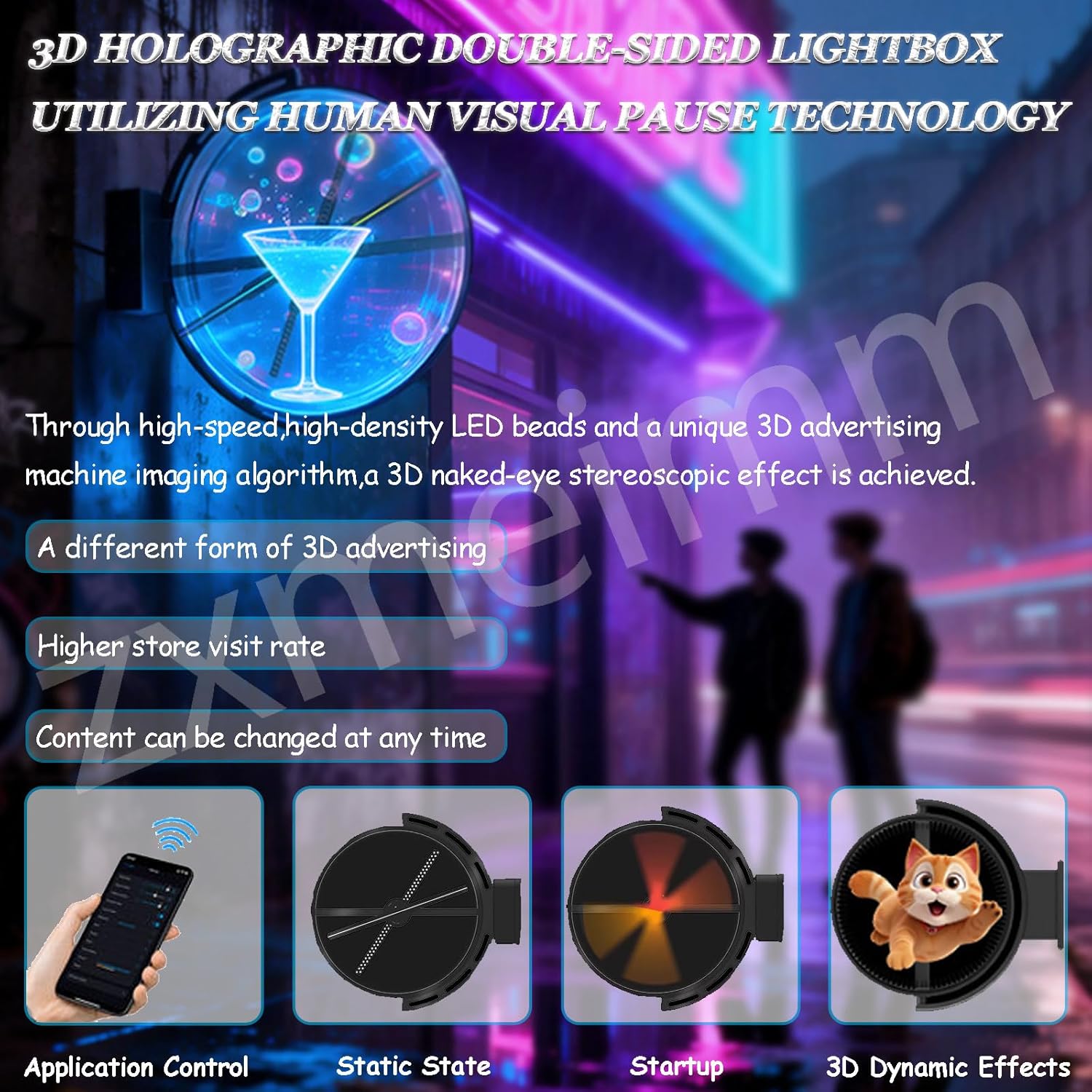 Naked Eye 3D Hologram Fan Projector, Double-Sided HD LED Advertising Display, Mobile APP Controlled Signage for Shop Restaurant Mall Bar 60cm
