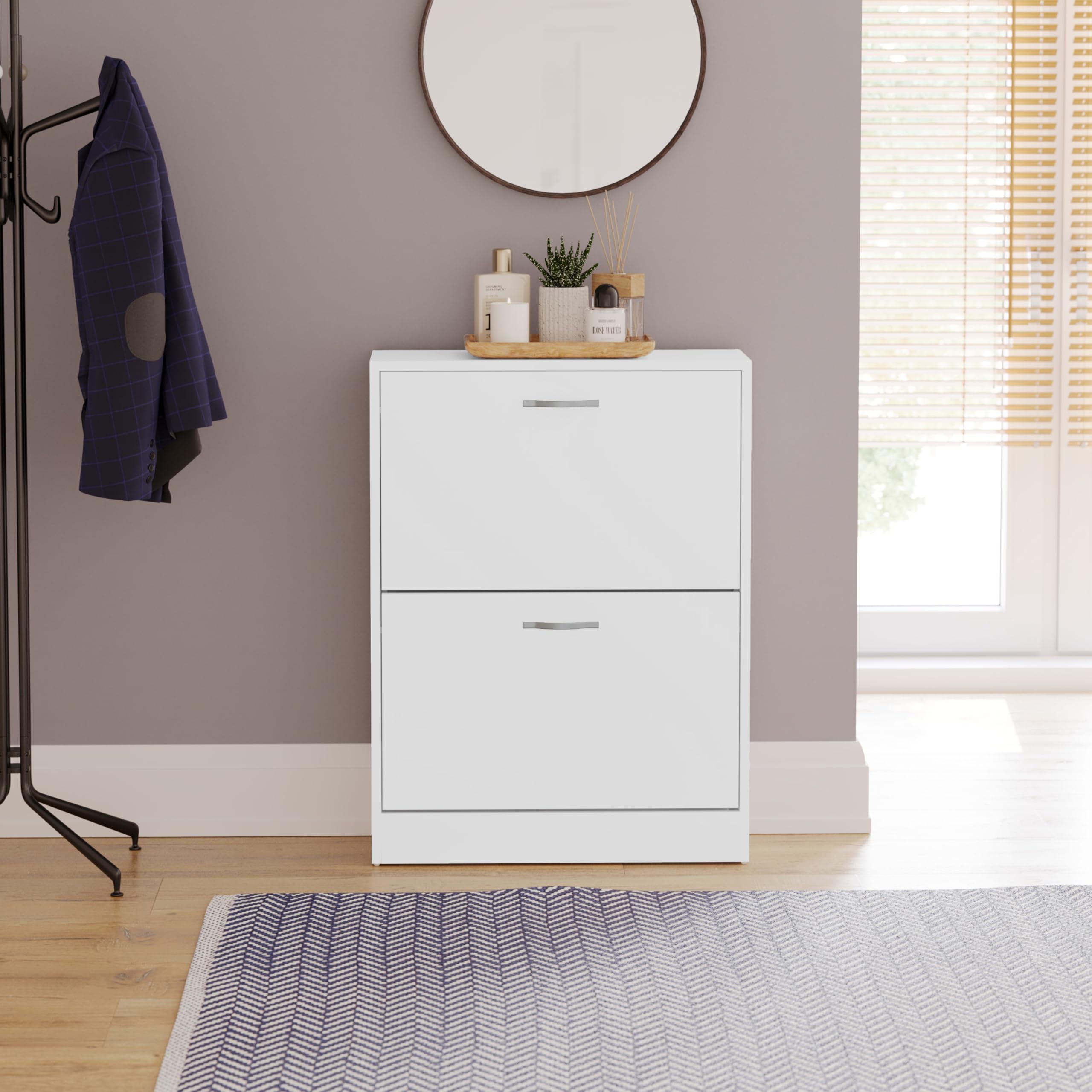 Vida Designs Schuhkipper mit 2 Klappen | 80 H x 60 B x 24 T cm | Weiß | Platzsparender Schuhschrank für bis zu 10 Paar Schuhe | Kippschutz | Flurmöbel für Eingangsbereich