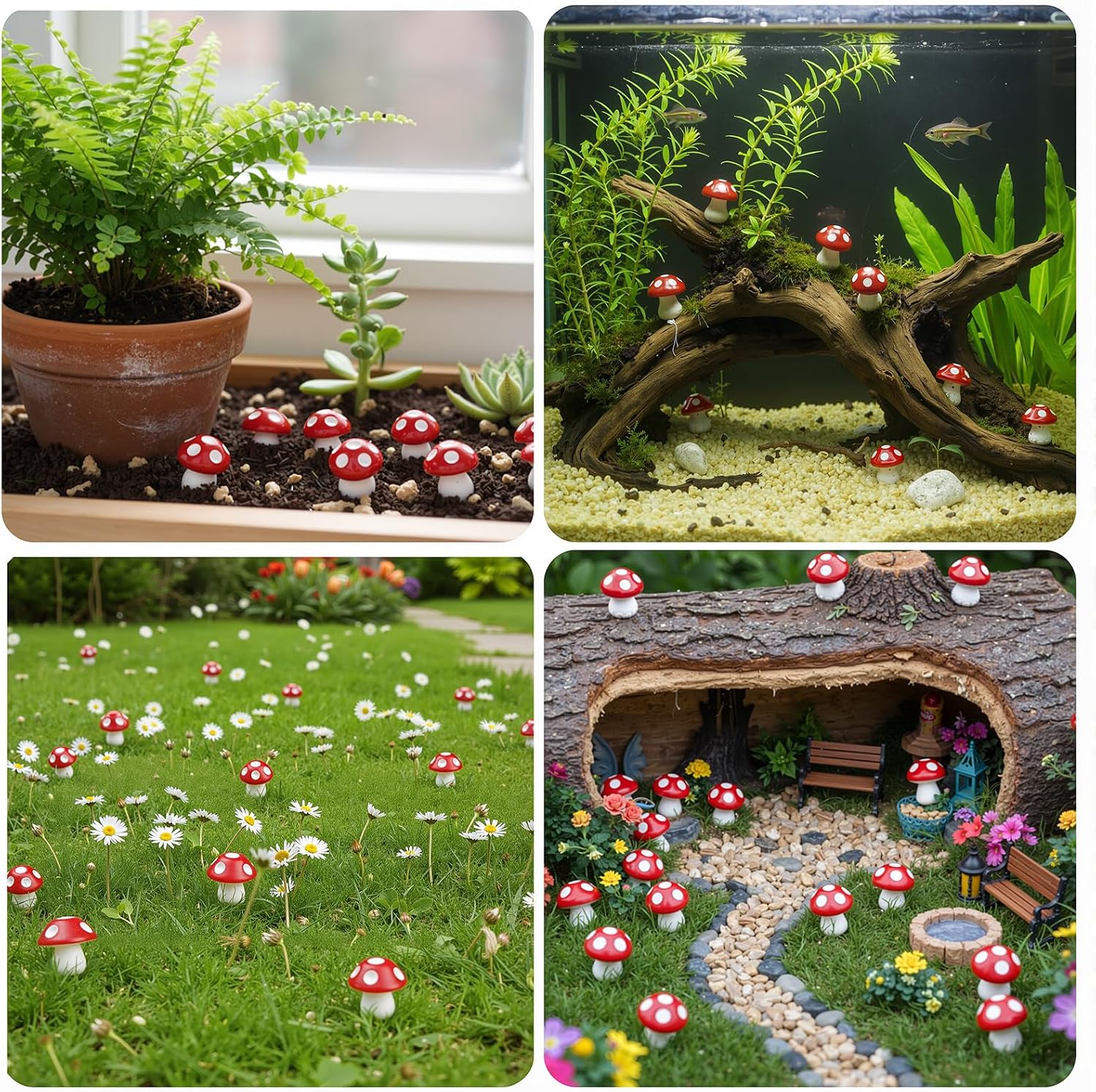 Jetec 24 Pcs Mini Mushrooms for Crafts Fairy Tiny Resin Garden Mushroom